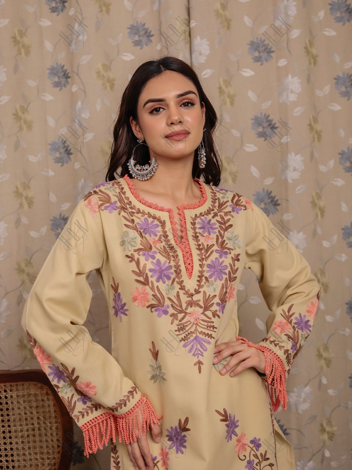 Falak Kashmiri Long Kurta - Beige