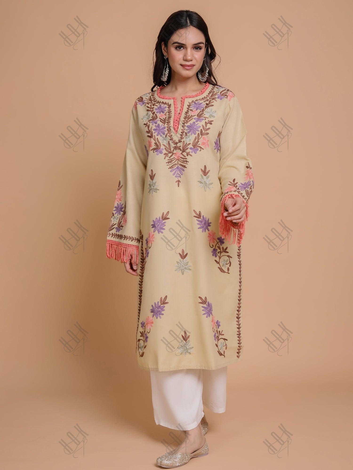 Falak Kashmiri Long Kurta - Beige