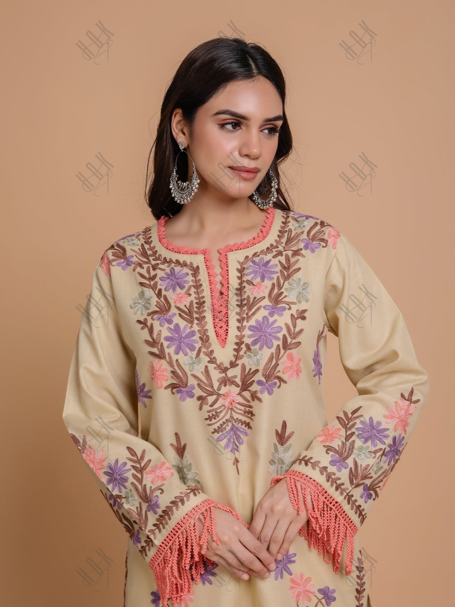 Falak Kashmiri Long Kurta - Beige