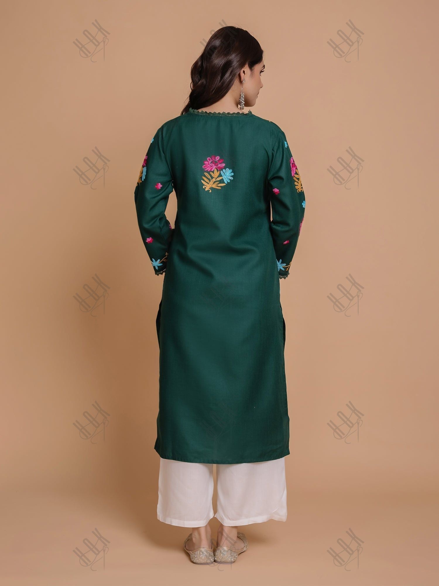 Falak Kashmiri Long Kurta - Green