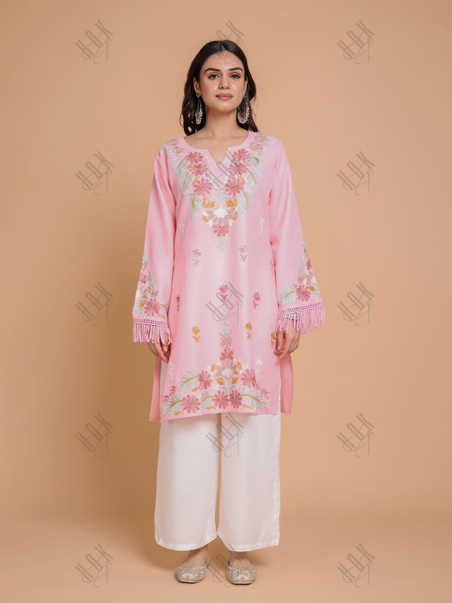 Falak Kashmiri Long Kurta - Pink