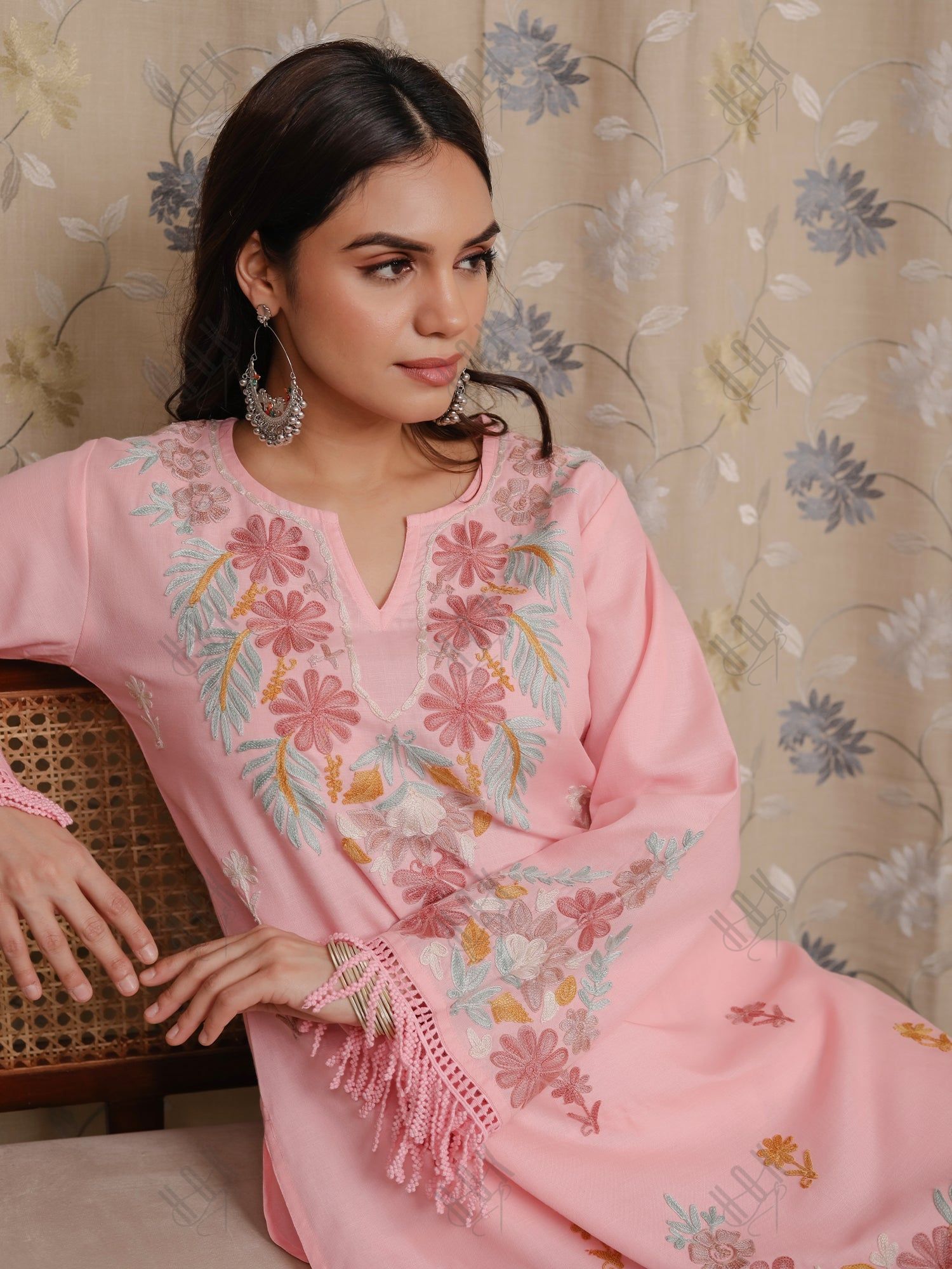 Falak Kashmiri Long Kurta - Pink