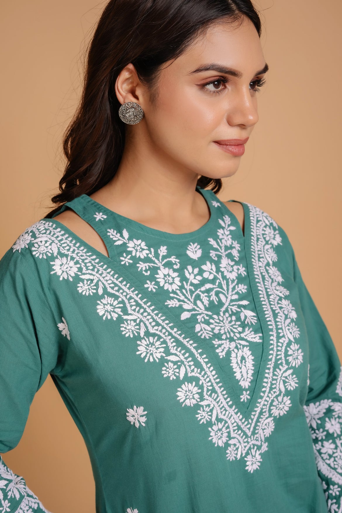 Triyata in Saba Chikankari Long kurta in cotton - Green