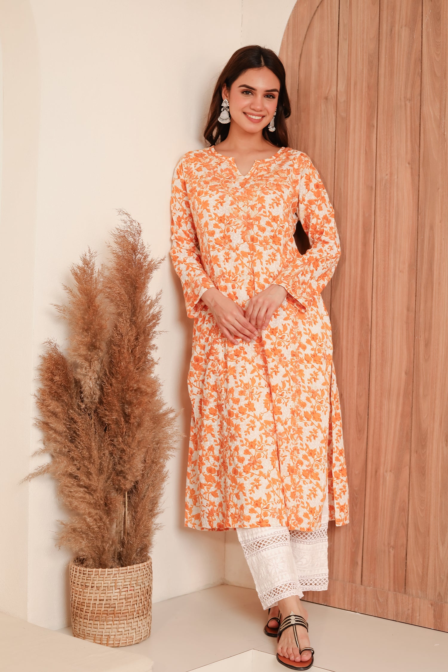 Saba Chikankari Kurta in Mul cotton in Yellow Print