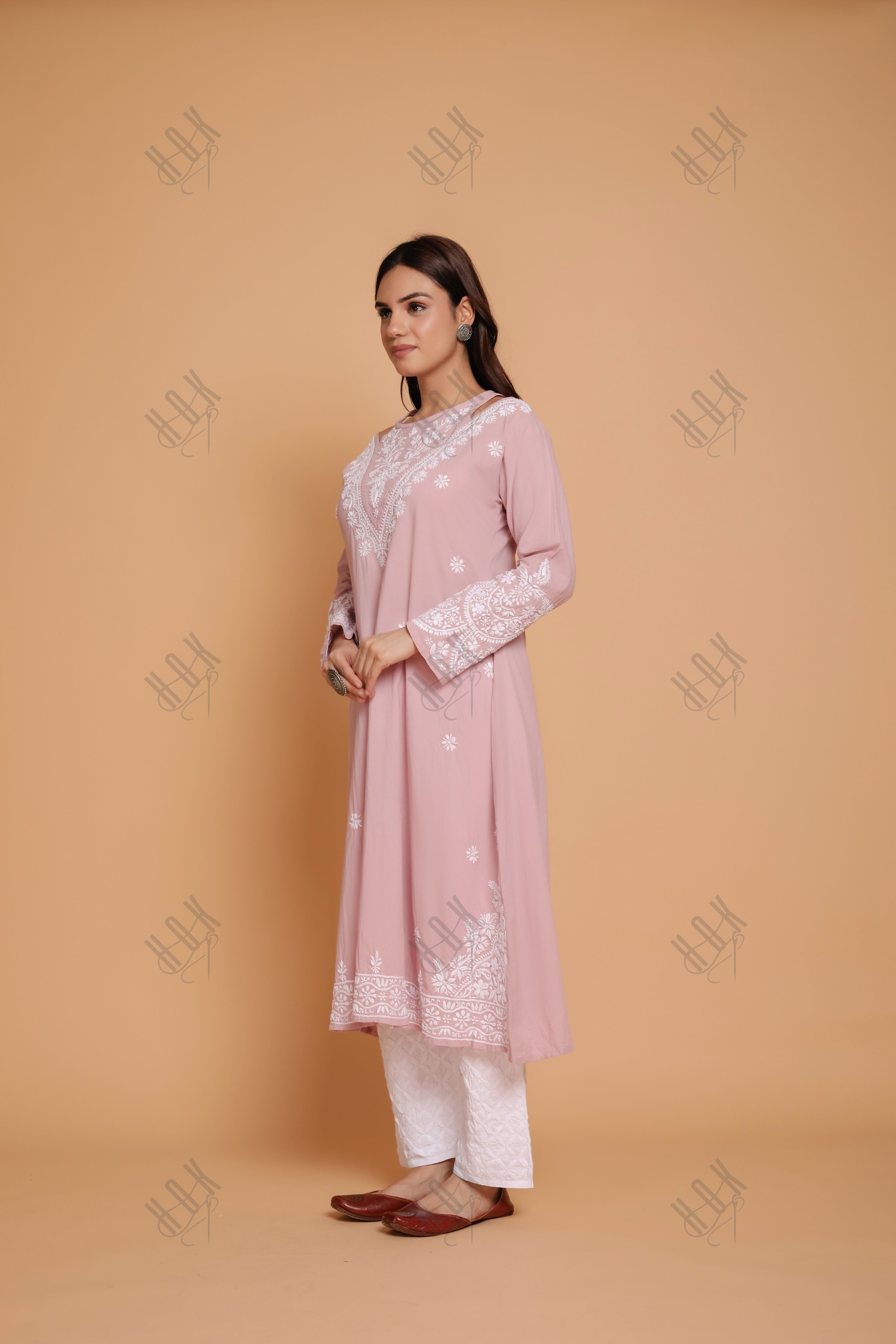 Saba Chikankari Long kurta in cotton - Lilac