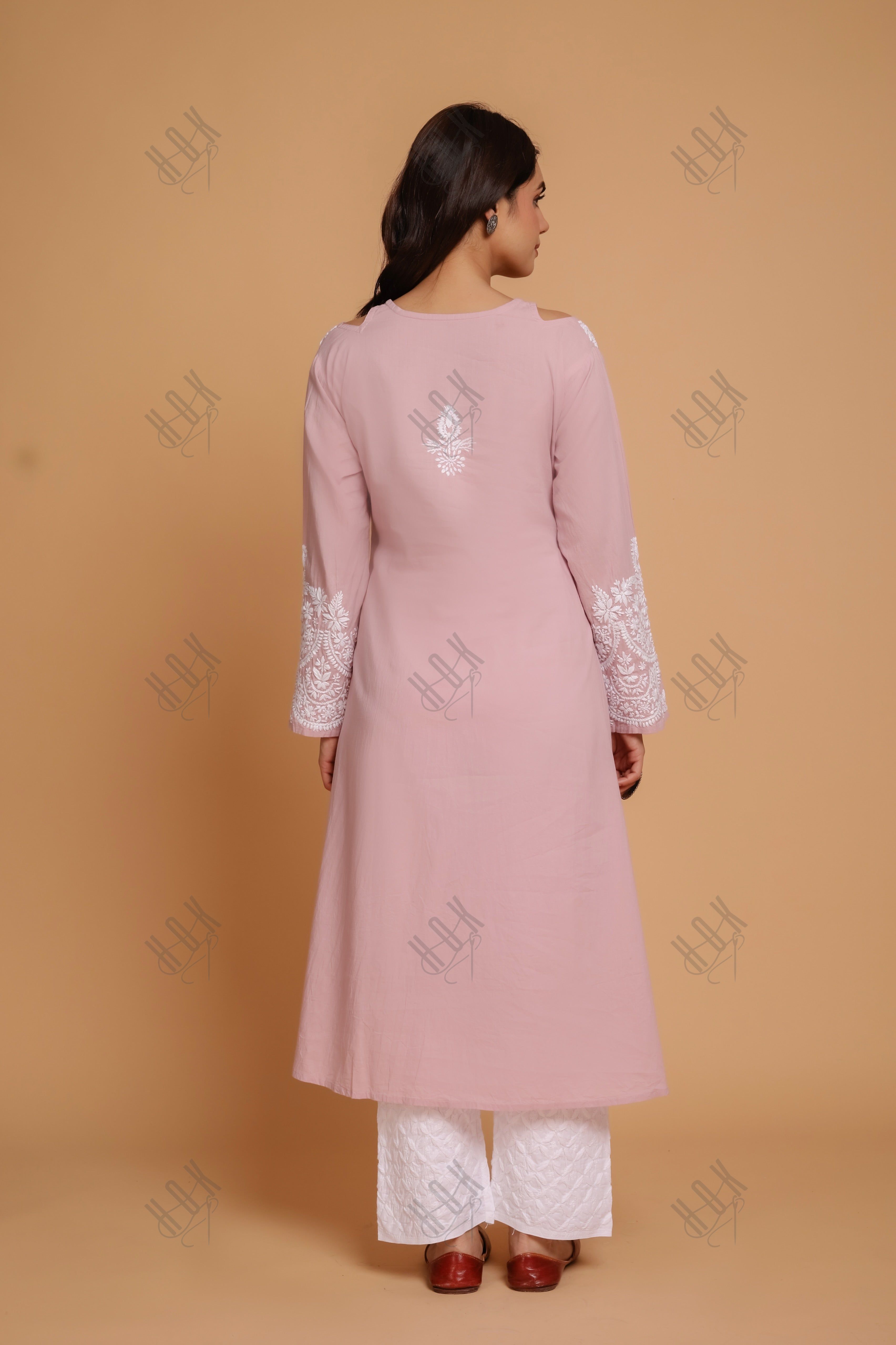 Saba Chikankari Long kurta in cotton - Lilac