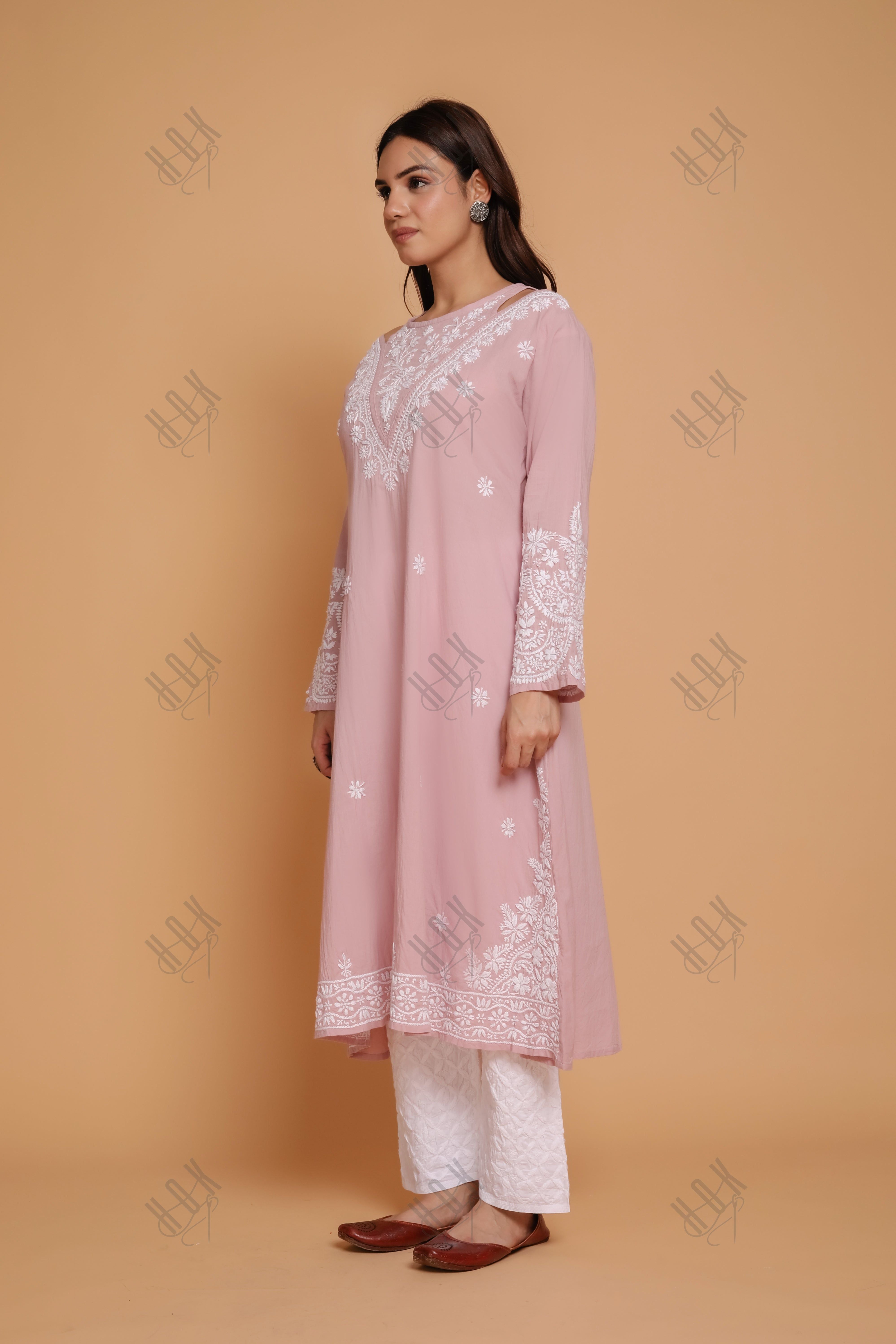 Saba Chikankari Long kurta in cotton - Lilac