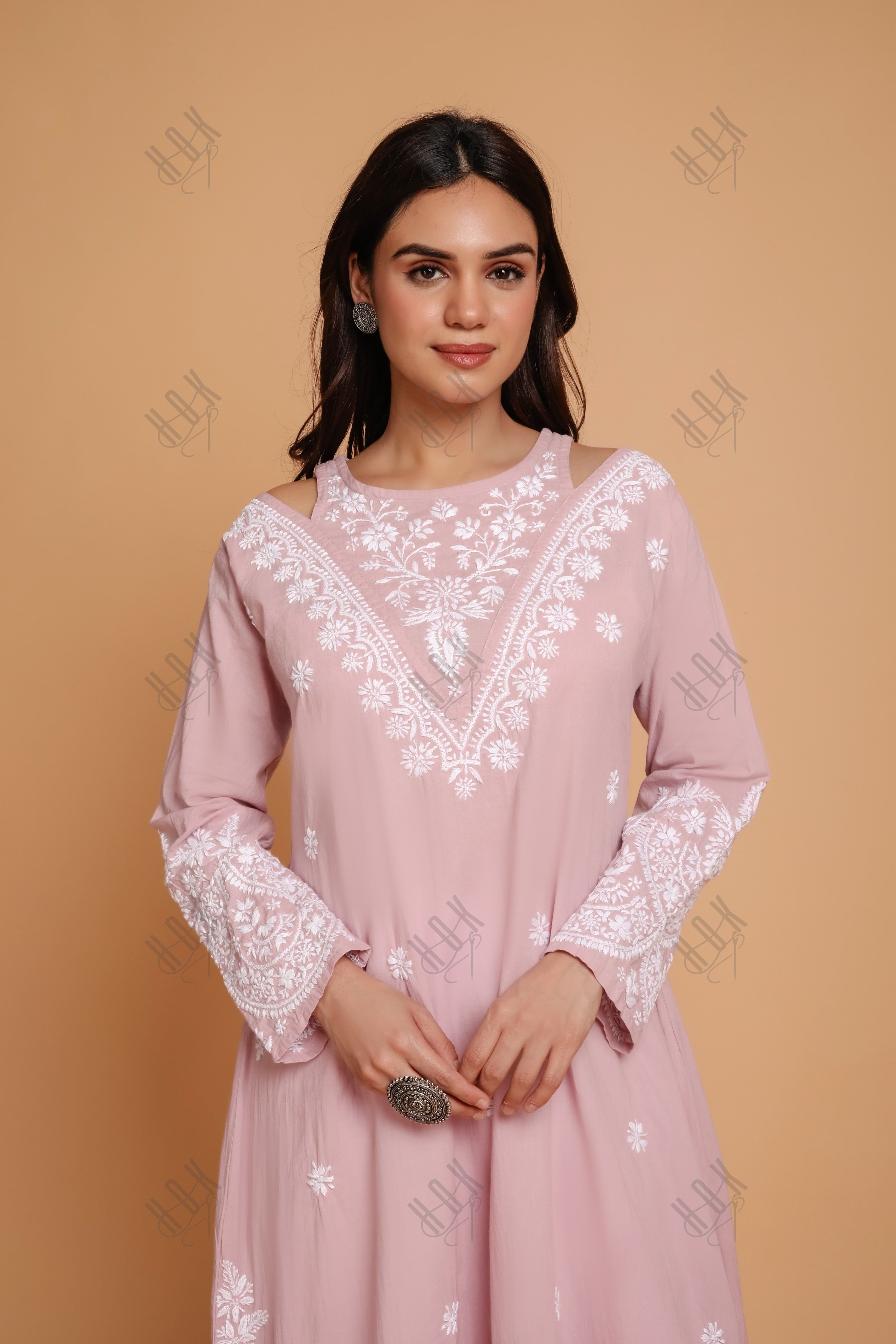 Saba Chikankari Long kurta in cotton - Lilac