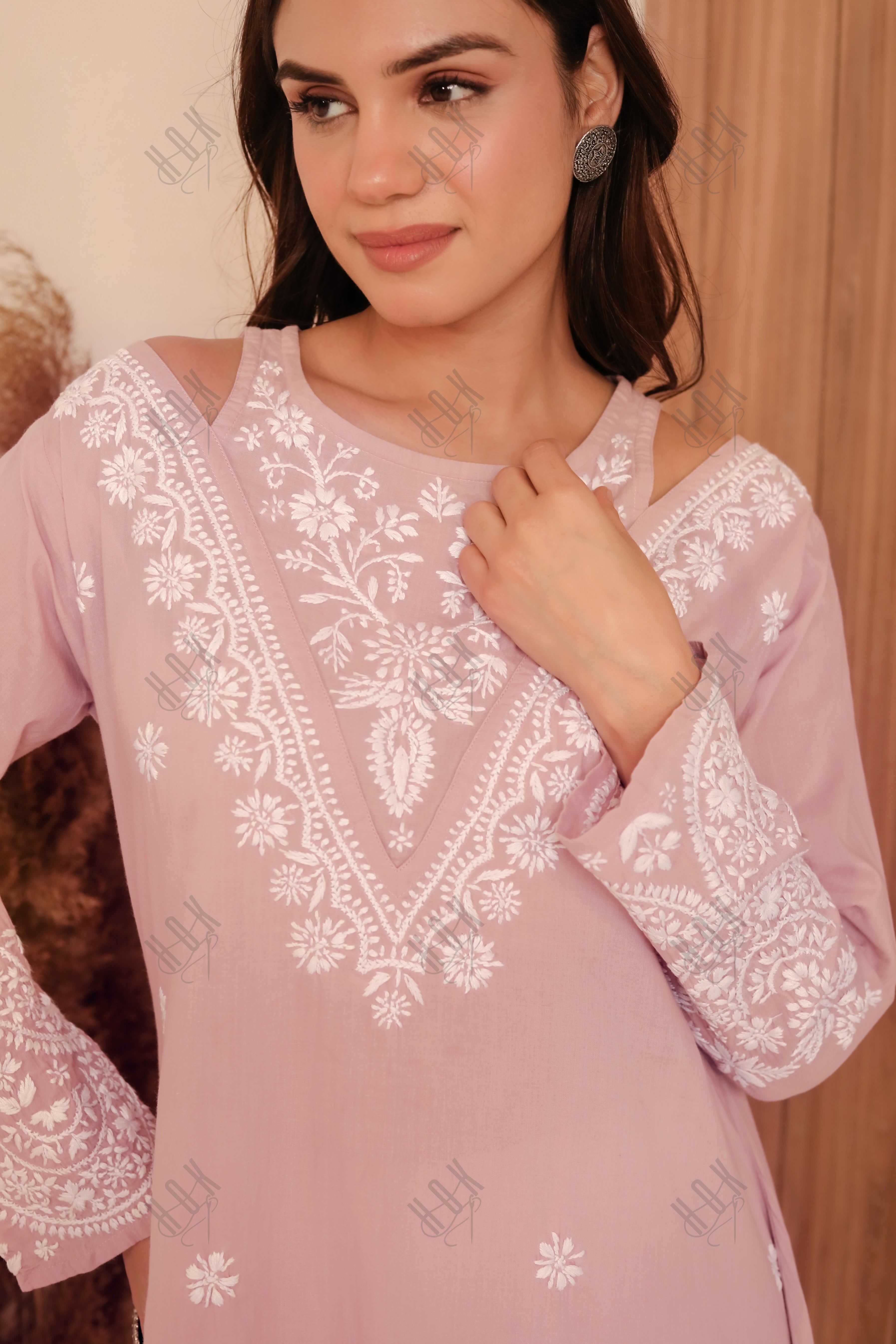 Saba Chikankari Long kurta in cotton - Lilac