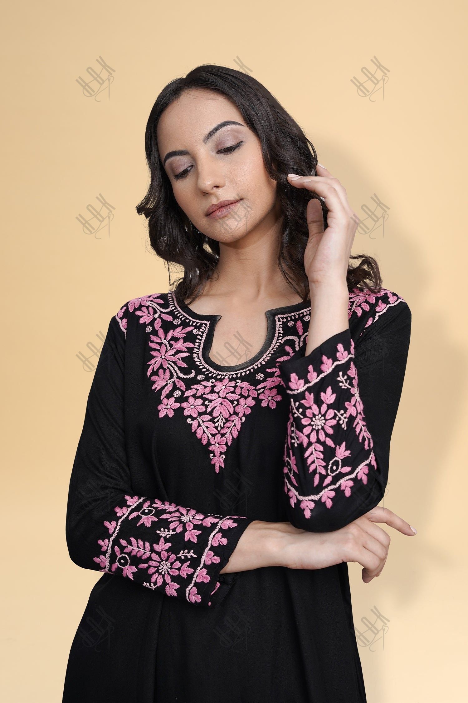 Saba Chikankari Kurta Set in Rayon Cotton - Black