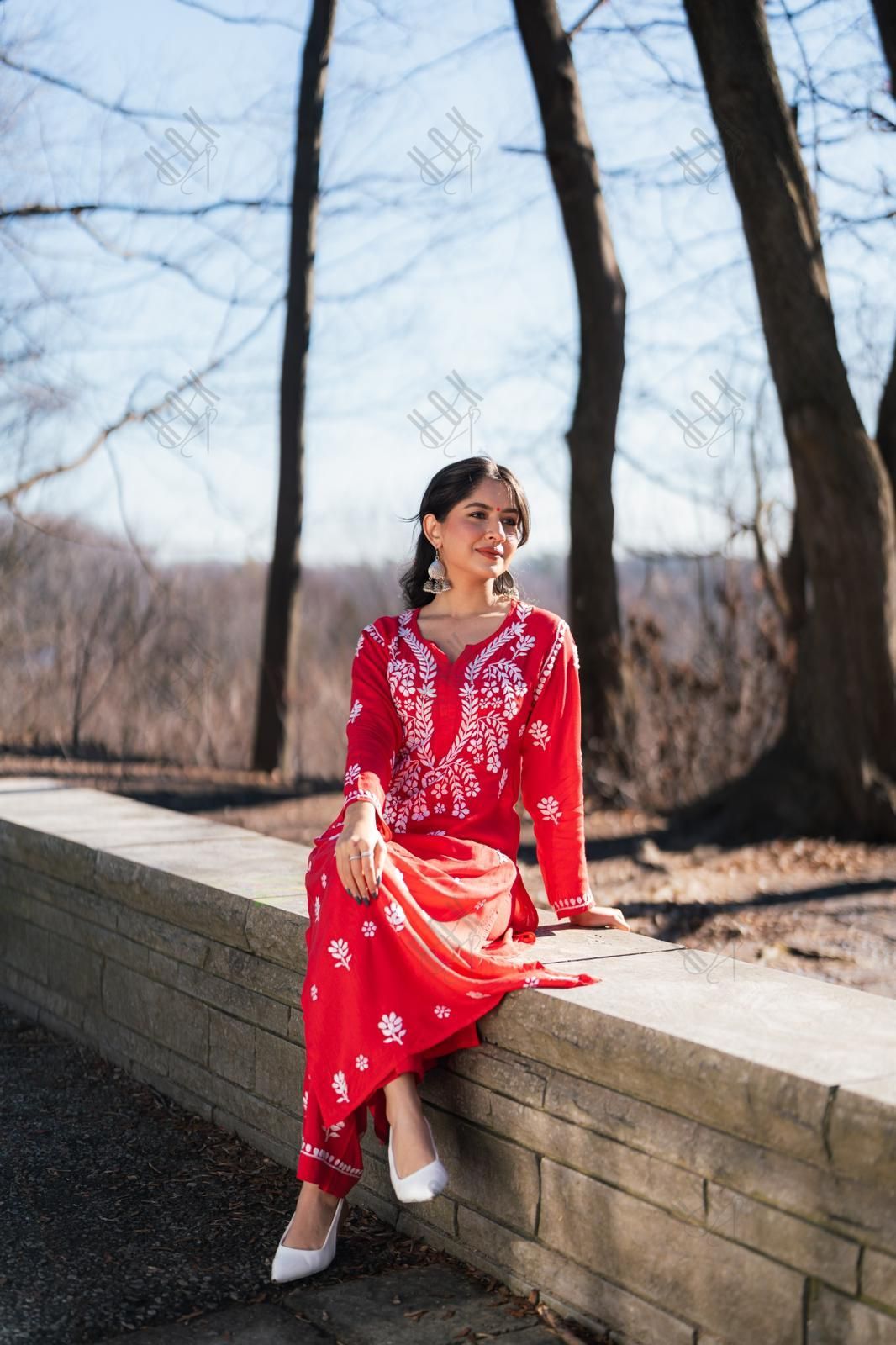 Himani in Fizaa Chikankari  Long Modal Kurta Set - RED