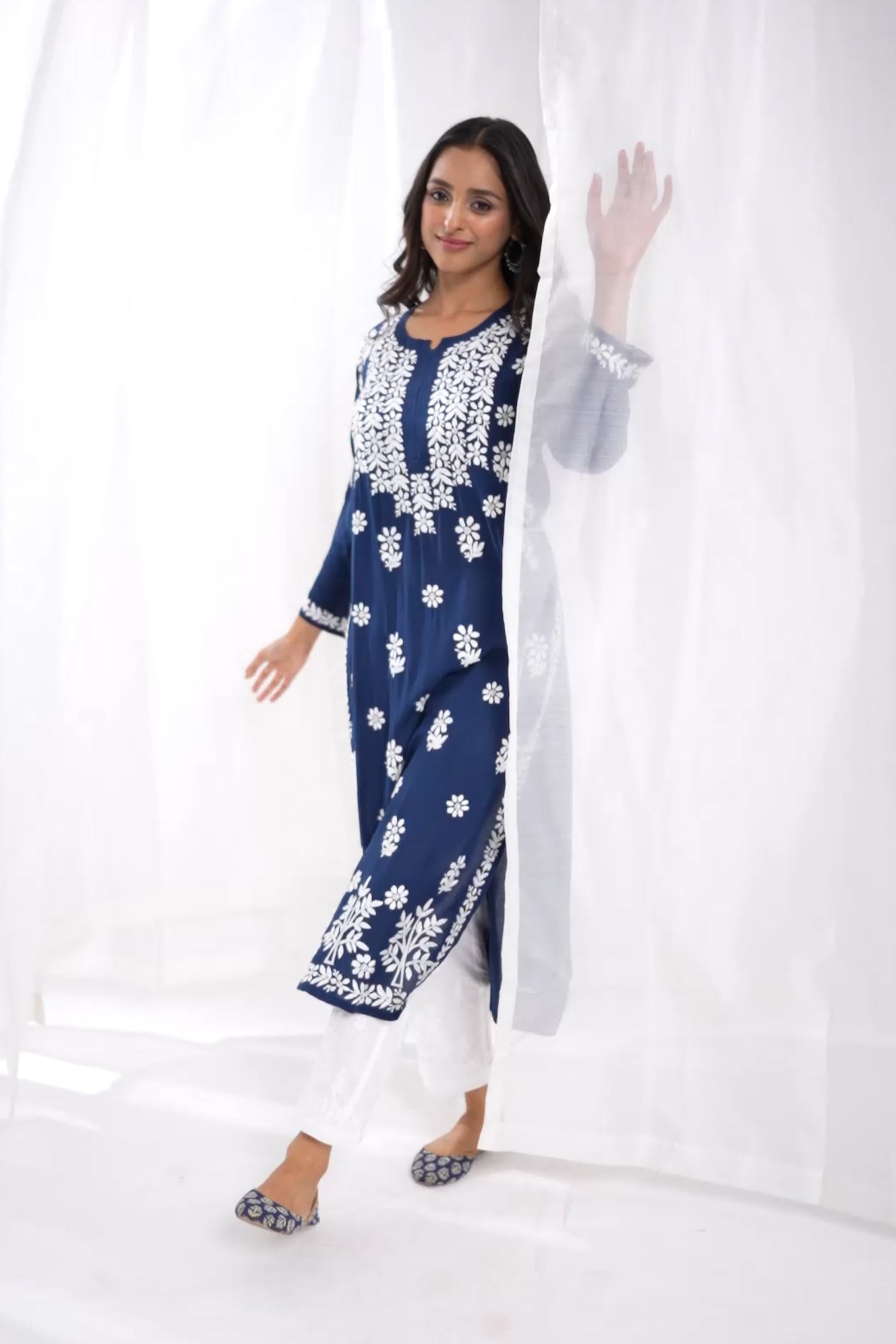 Fizaa chikankari Kurta in Modal cotton  Blue