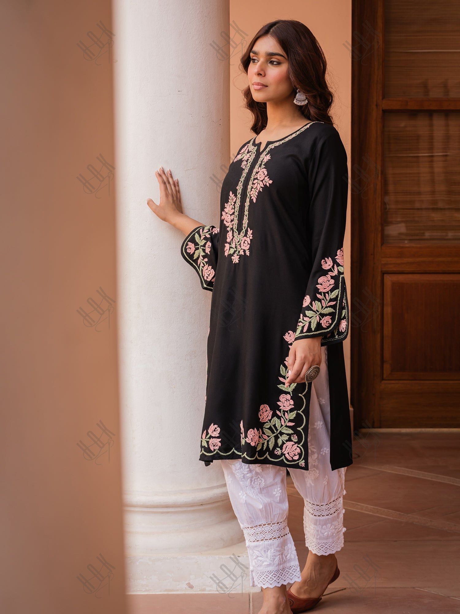 Saba Chikankari Kurta in Rayon Cotton - Black