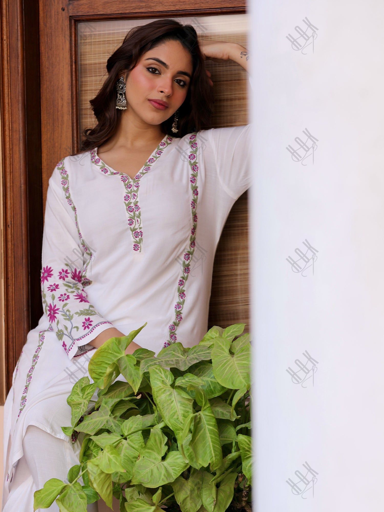 Saba Chikankari Co-ord Set in Cotton Silk - White