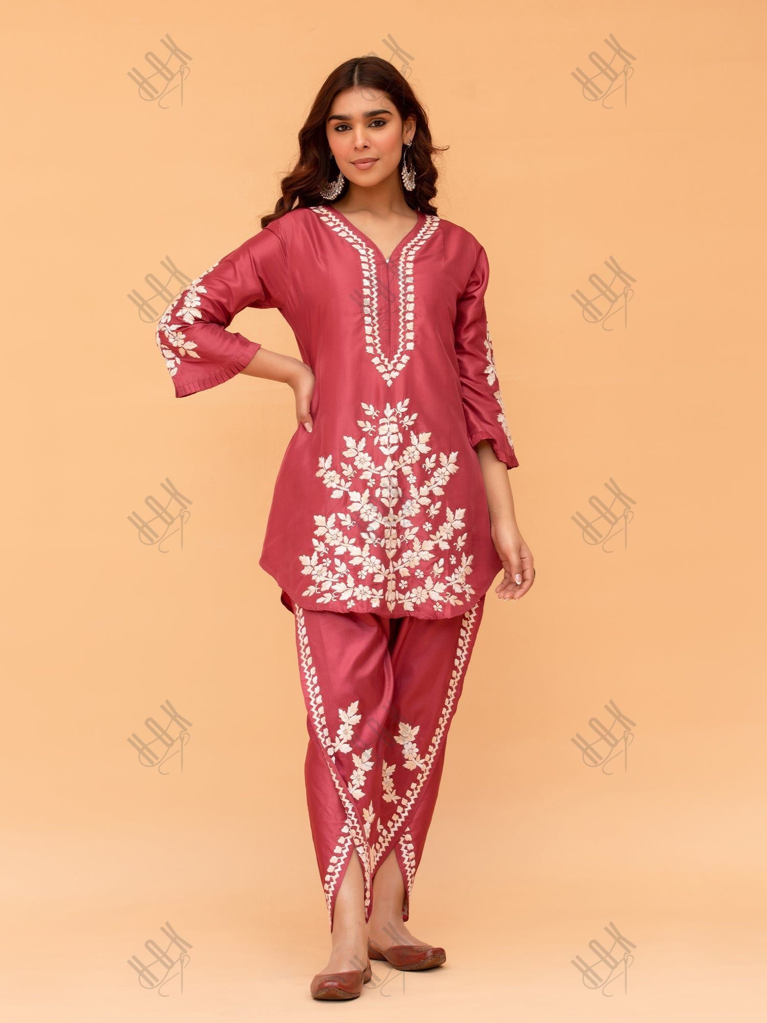 Saba Chikankari Kurta Set in Habutai Silk - Pink