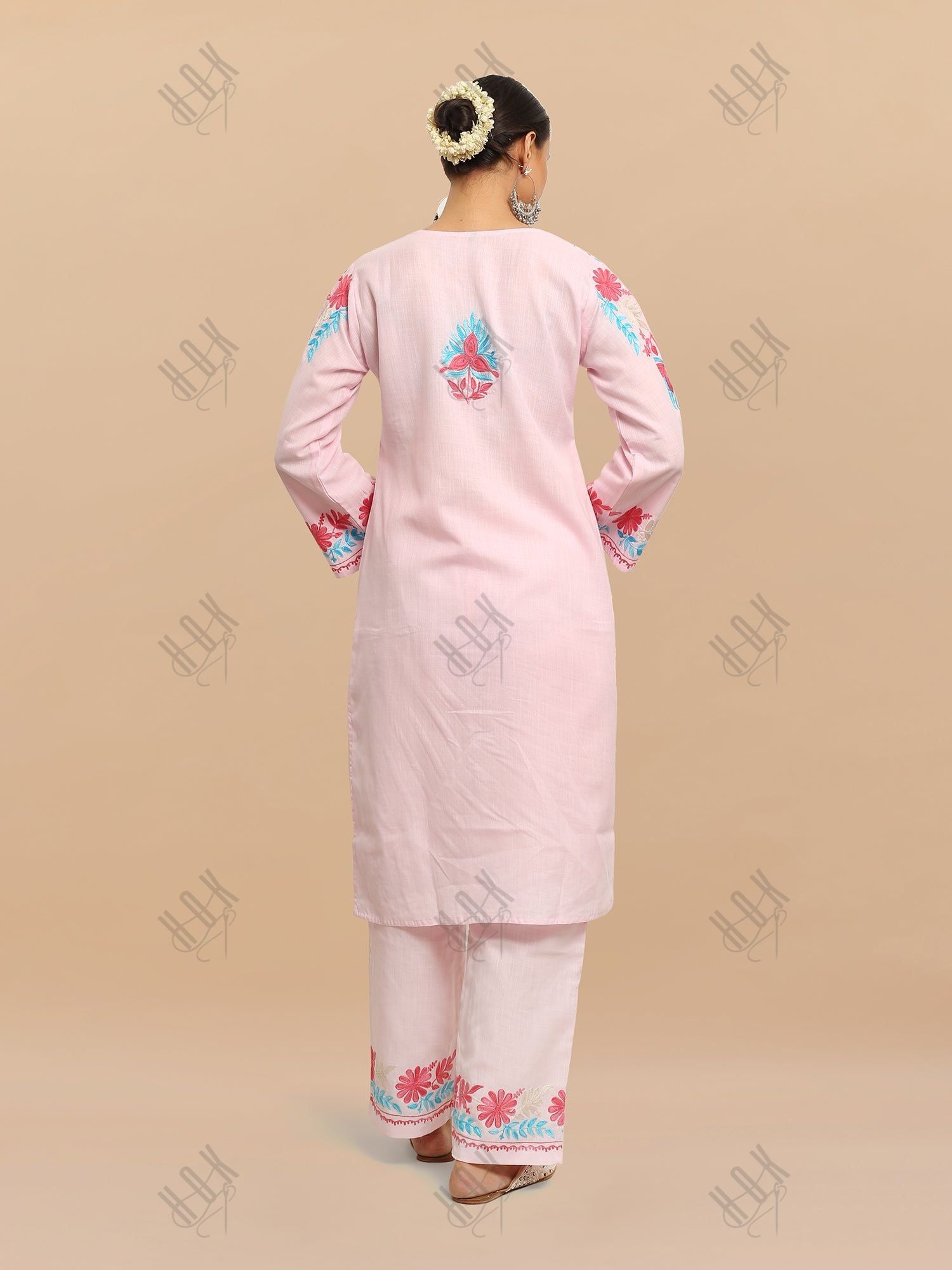 Falak Kashmiri Long Kurta Set  - Baby Pink