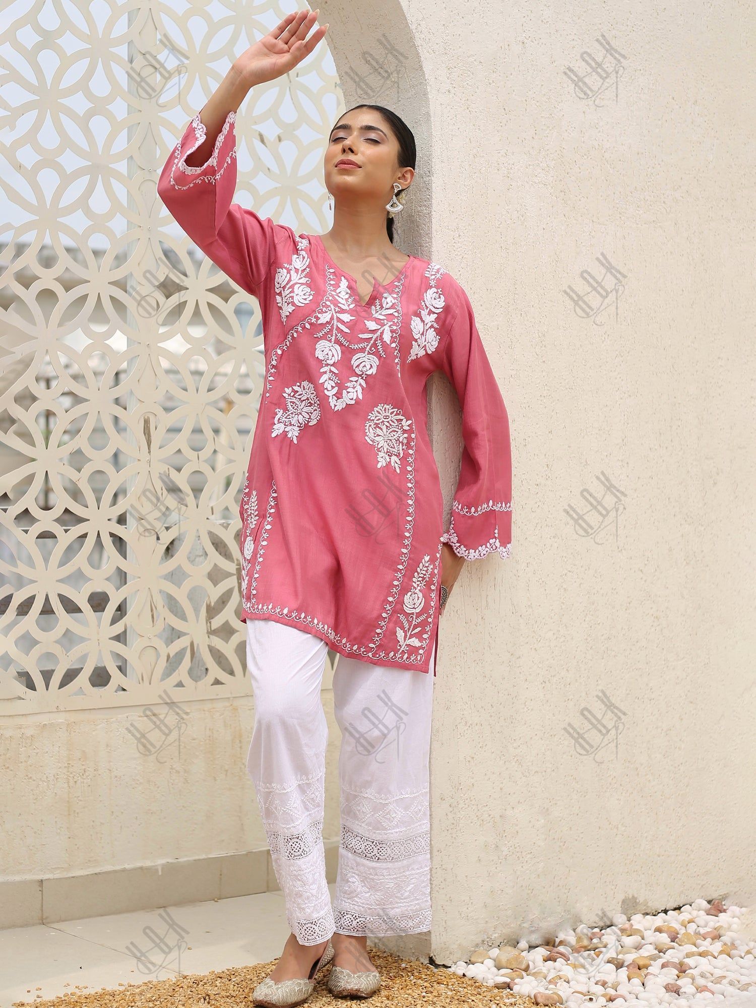 Saba Chikankari Short kurta in Modal Silk  - Pink