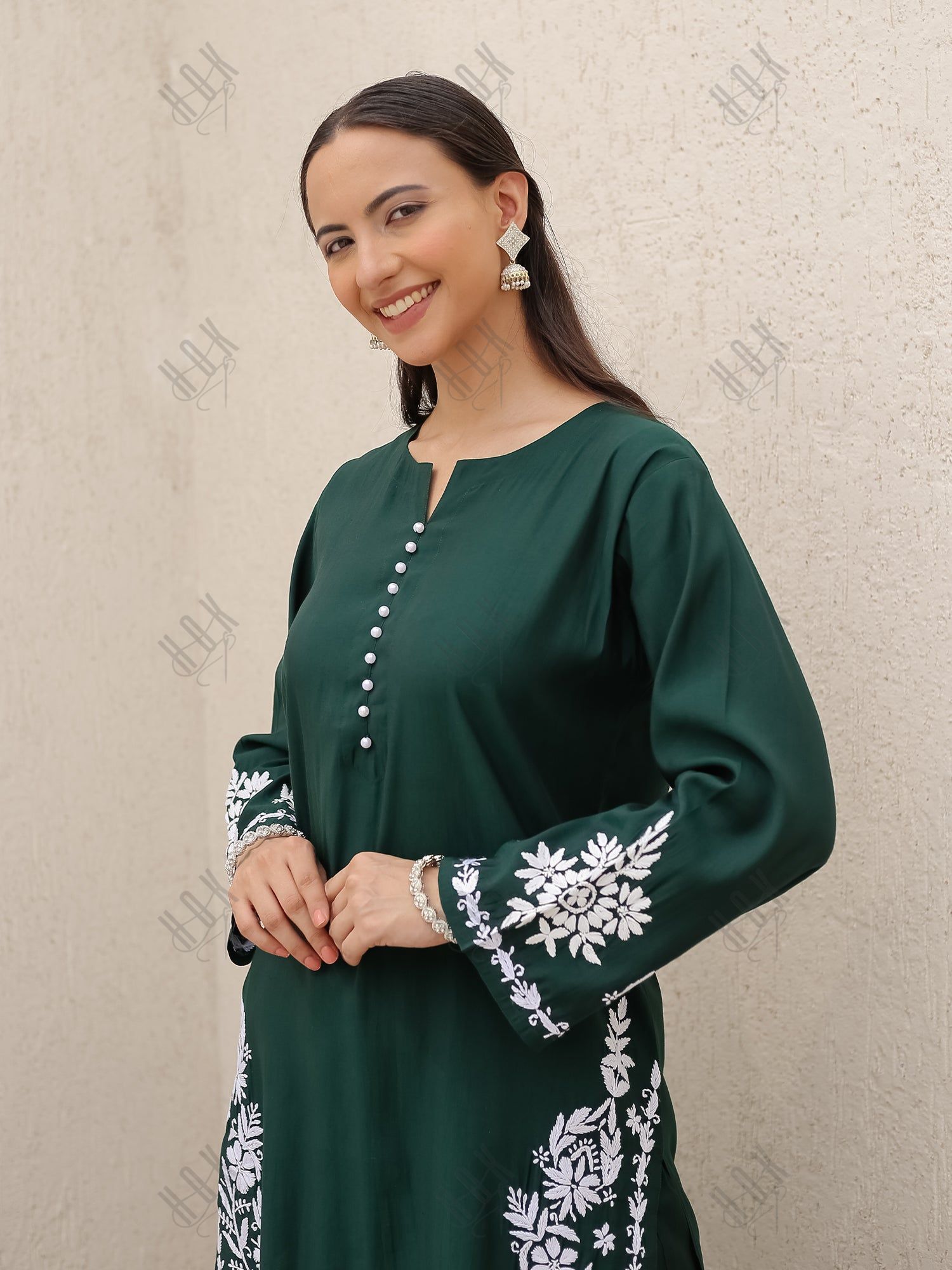 Saba Chikankari Kurta Set in Modal Silk -Green