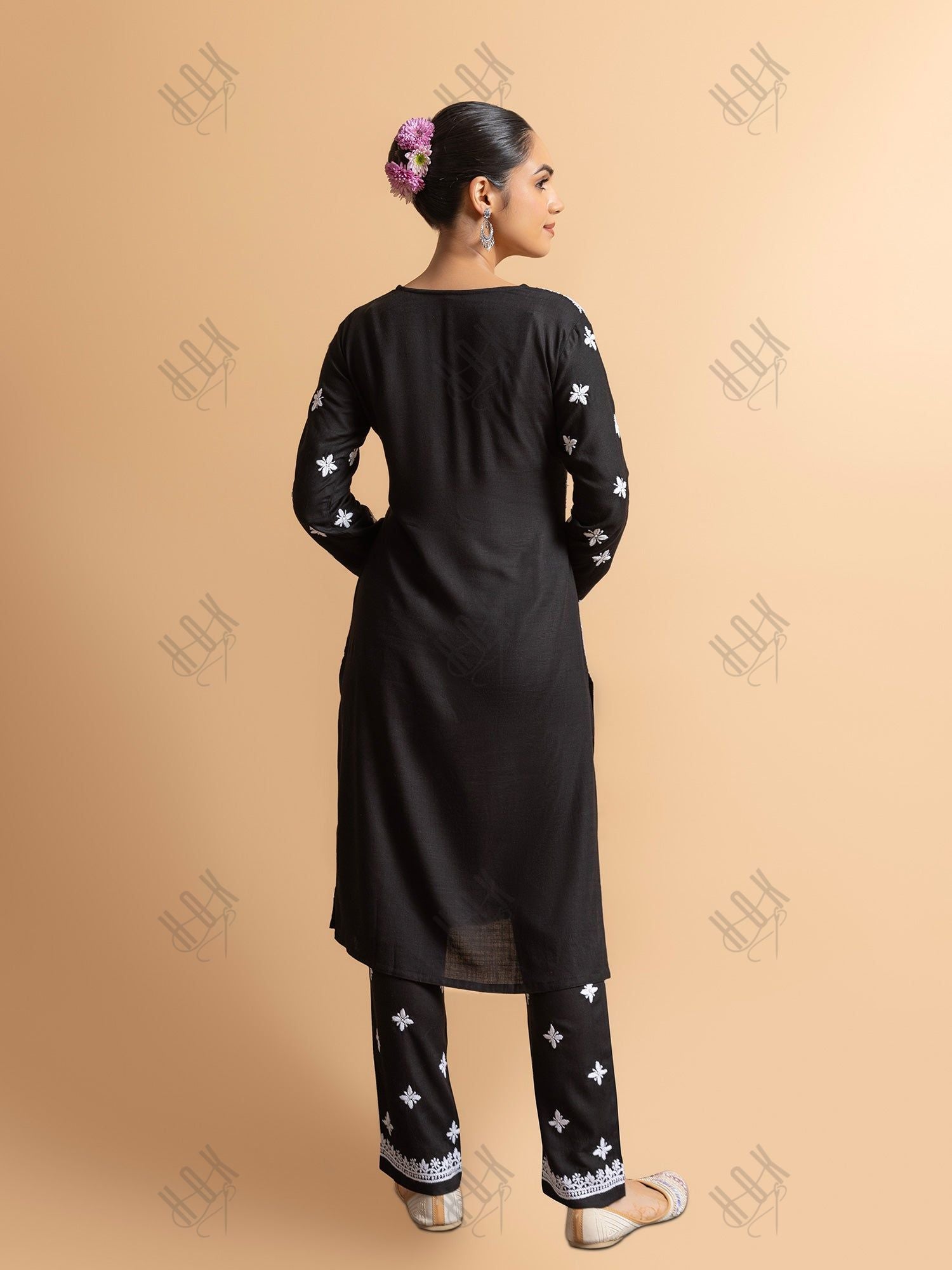 Saba Chikankari Rayon Kurta Set for Women - Black