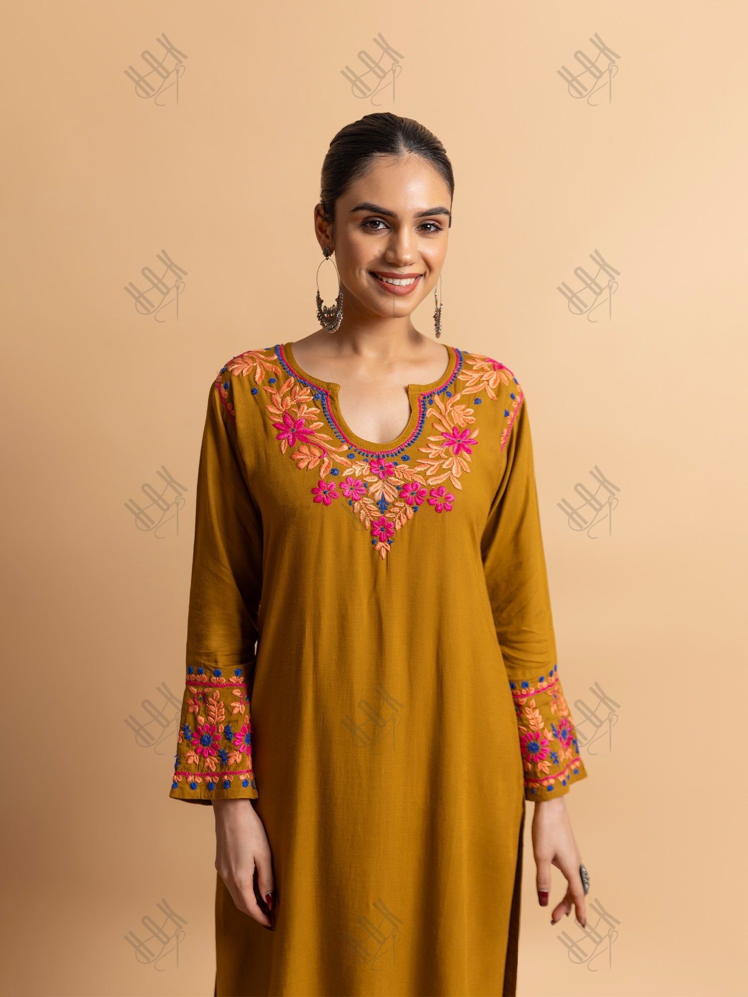 Sonakshi in Fizaa's Chikankari Cotton Silk Kurta Set for Women - Mustard