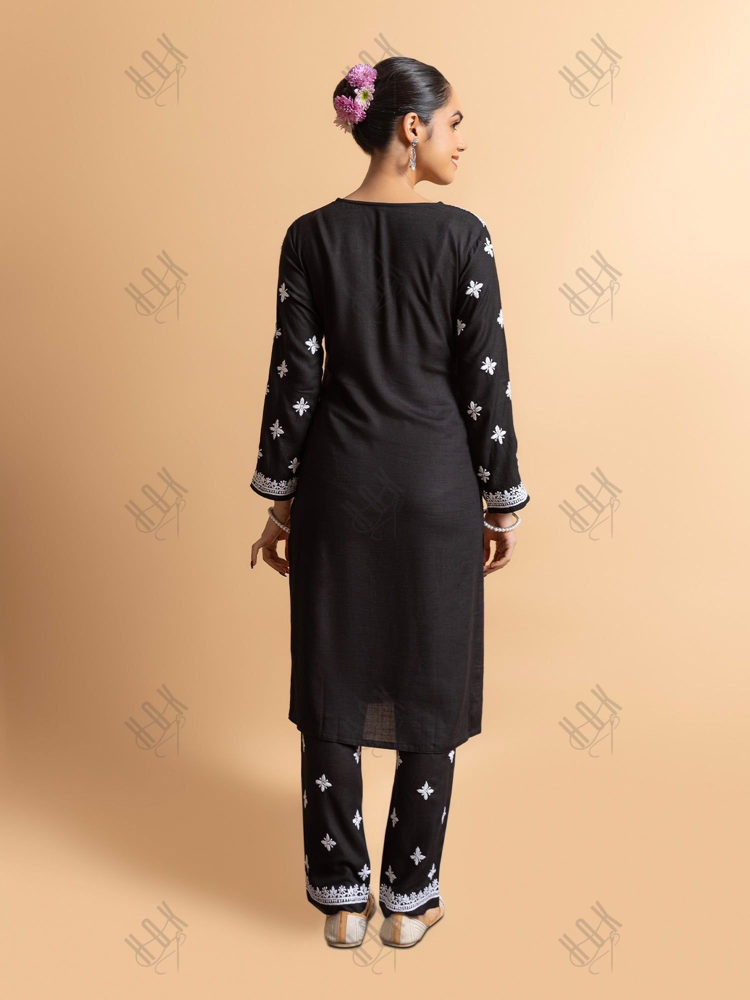 Saba Chikankari Rayon Kurta Set for Women - Black