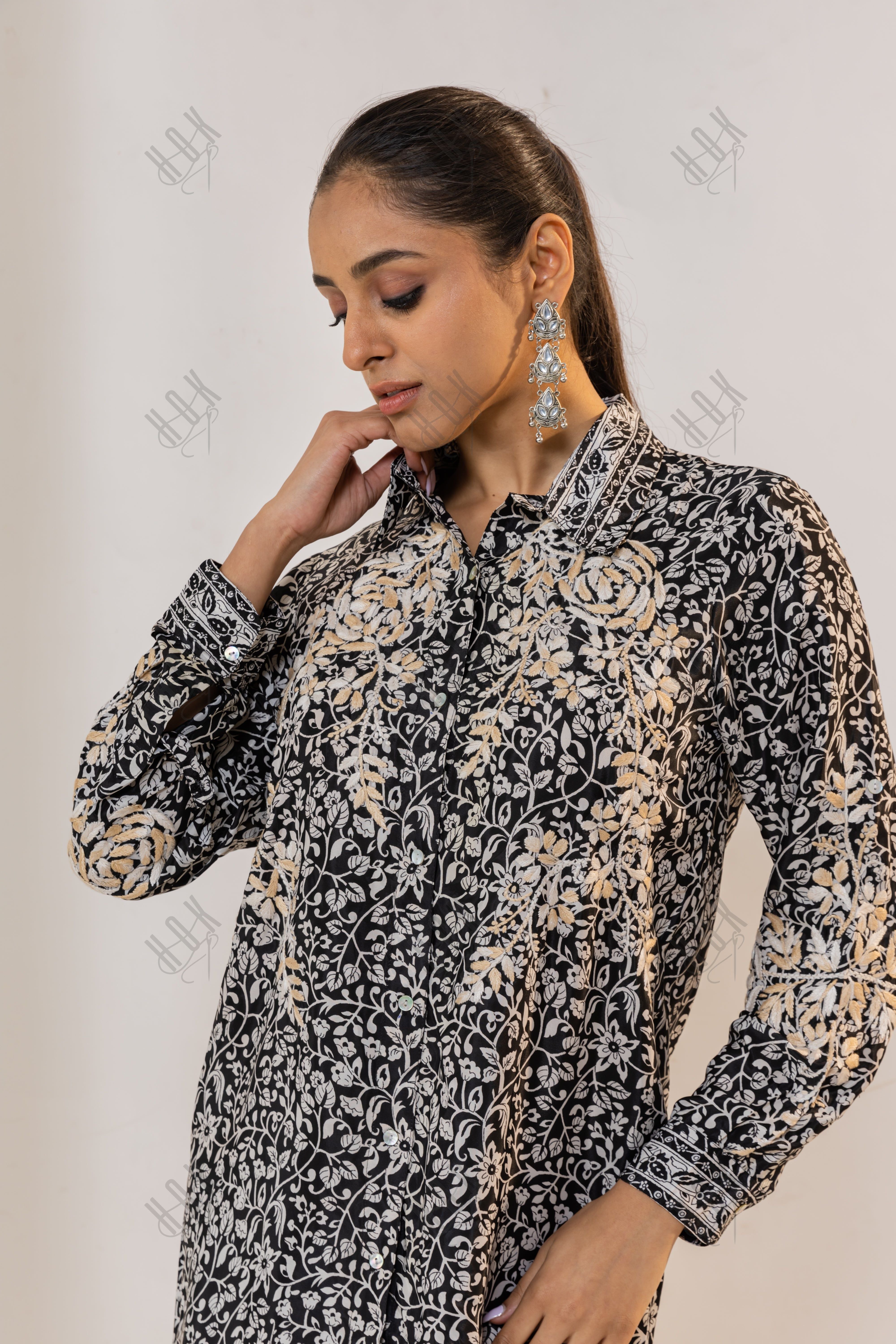 Saba Chikankari Polysilk Set for Women - Black Print