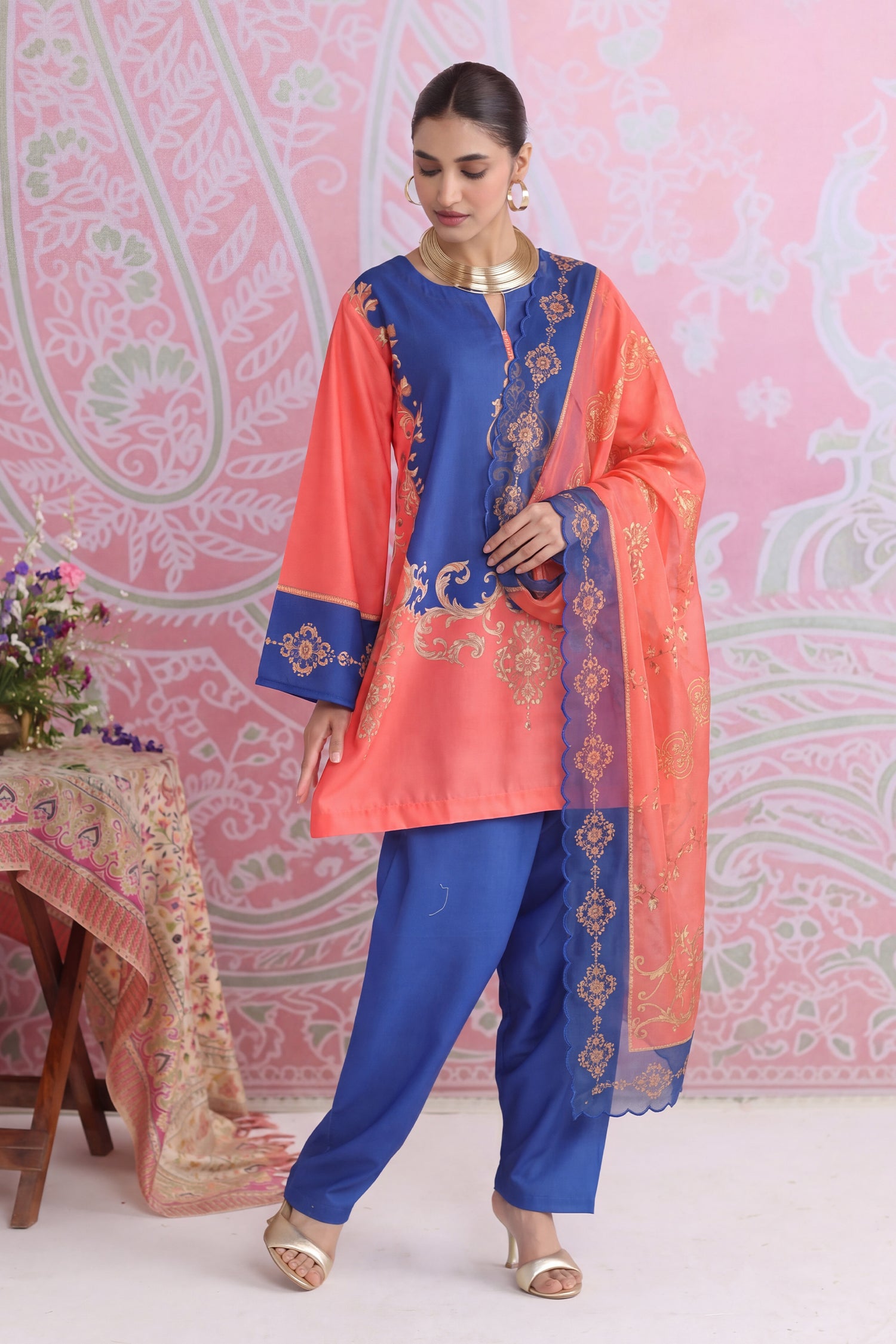 Printed Organza Dupatta in Blue