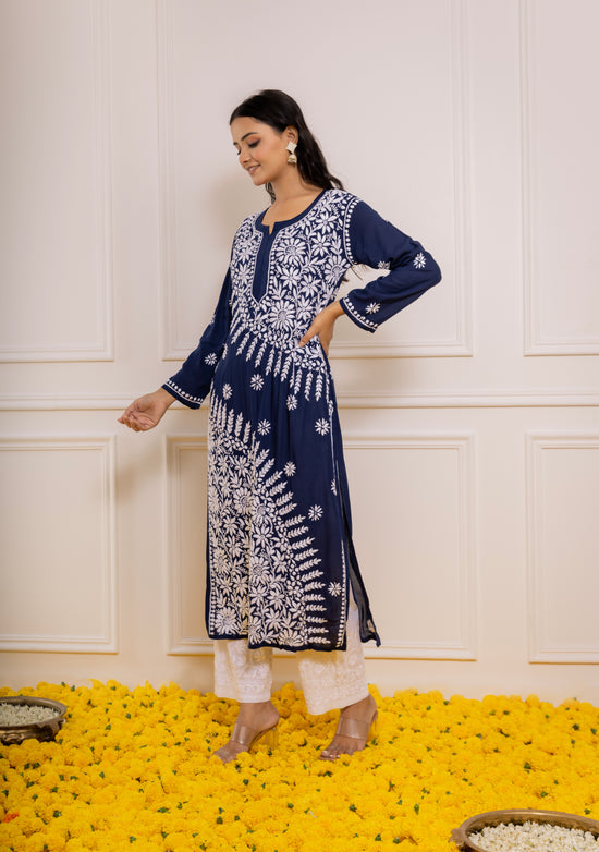 Load image into Gallery viewer, Blue Bliss Fizaa Chikankari Modal Cotton Kurta
