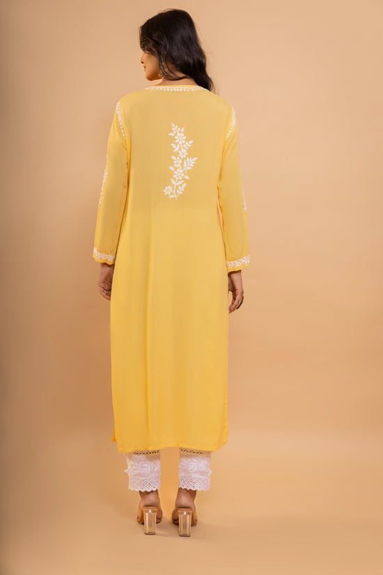 Fizaa Chikankari Long Kurti In Modal Cotton  for Women- Yellow