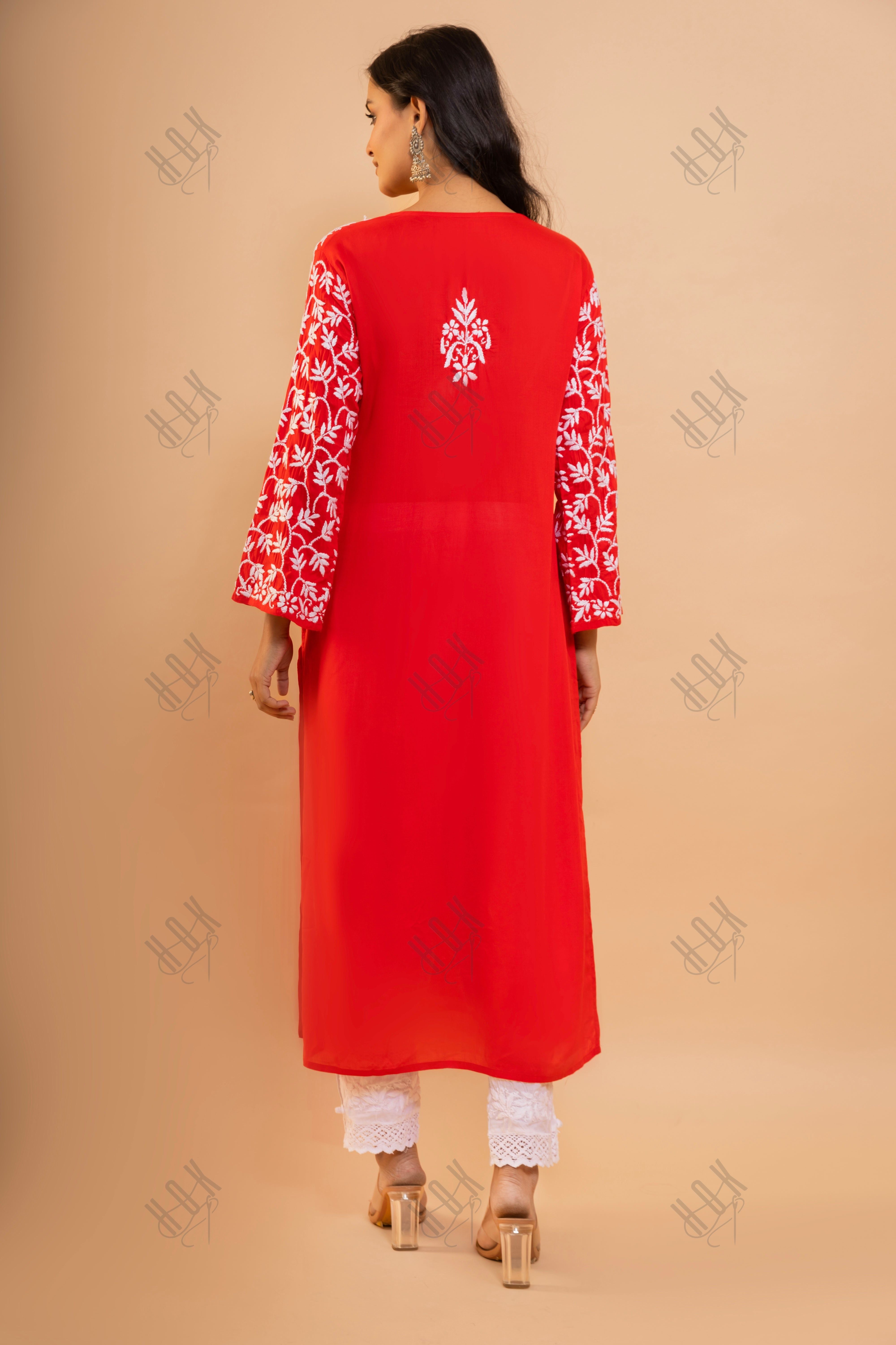 Fizaa Chikankari Radiant Red Modal Cotton Kurta