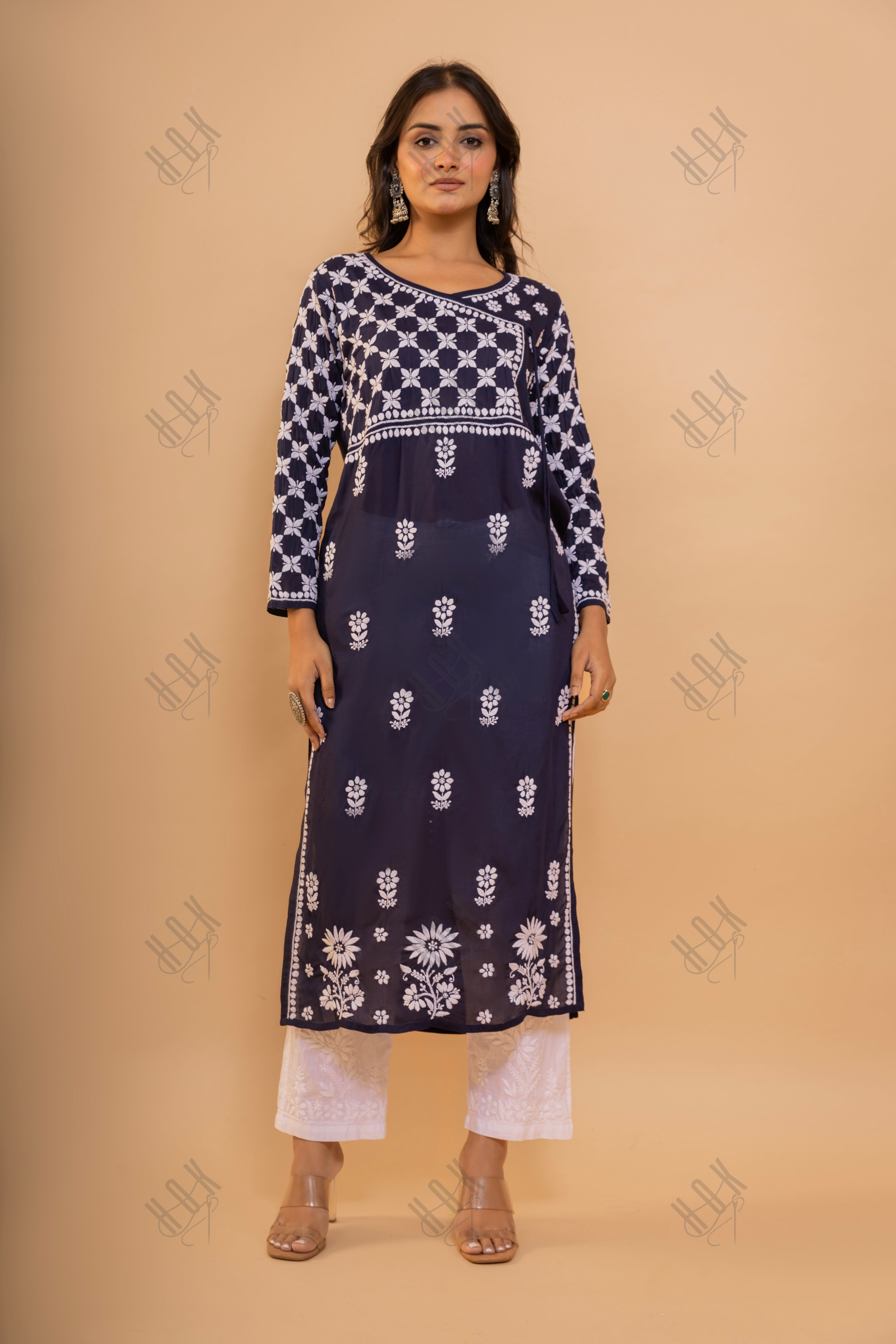 Fizaa Blue Modal Angrakha Style Kurta in Modal Cotton