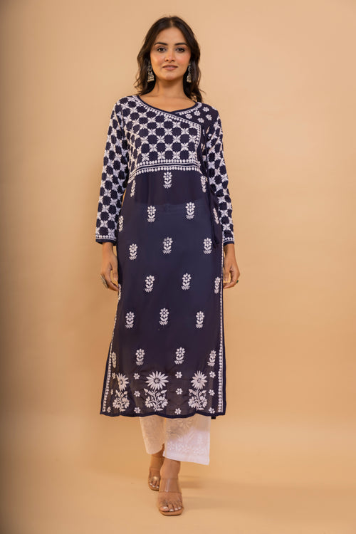 Fizaa Blue Modal Angrakha Style Kurta in Modal Cotton