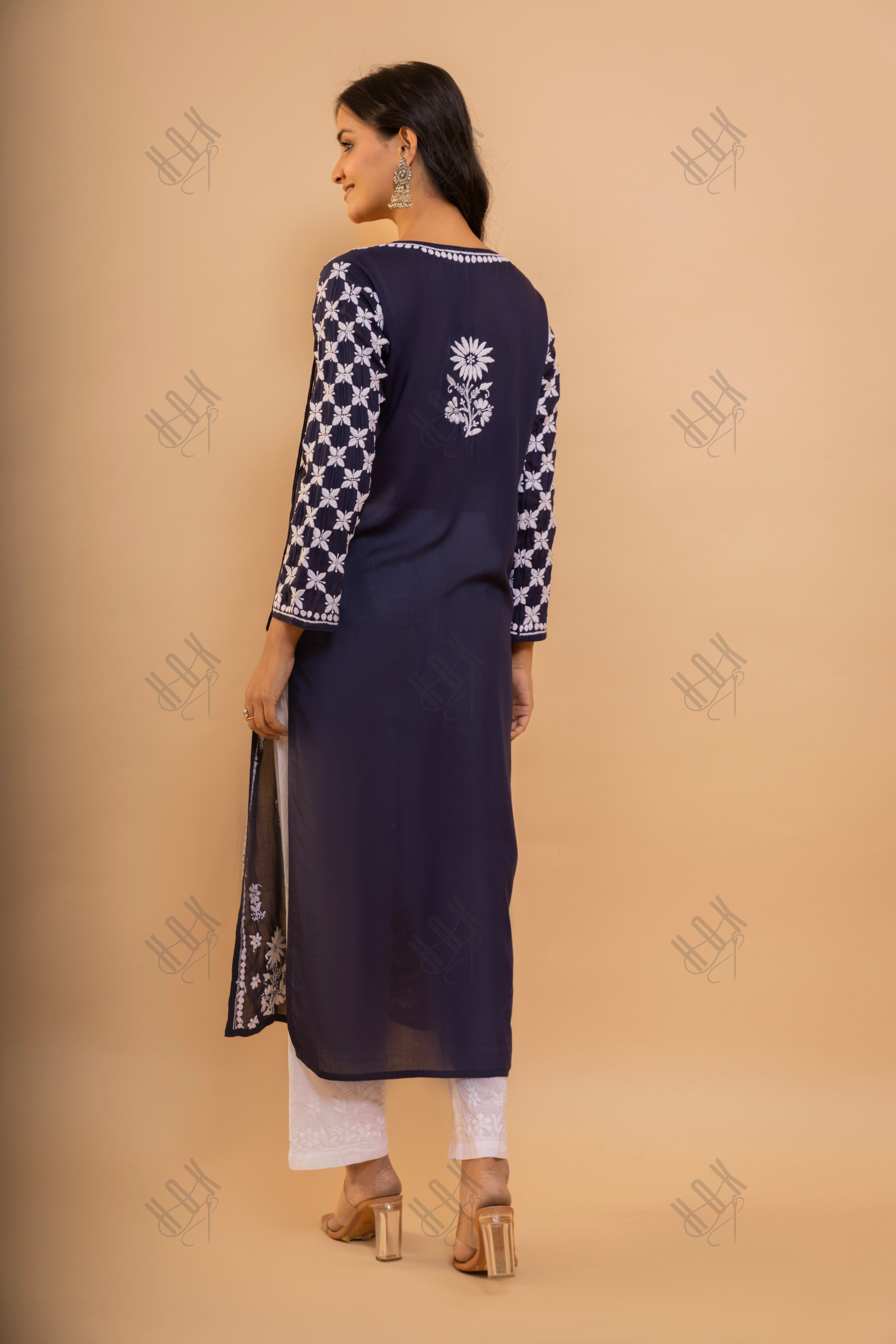 Fizaa Blue Modal Angrakha Style Kurta in Modal Cotton