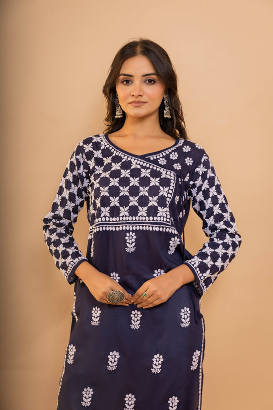 Fizaa Blue Modal Angrakha Style Kurta in Modal Cotton