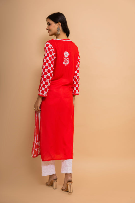 Fizaa Red Modal Angrakha Style Kurta in Modal Cotton