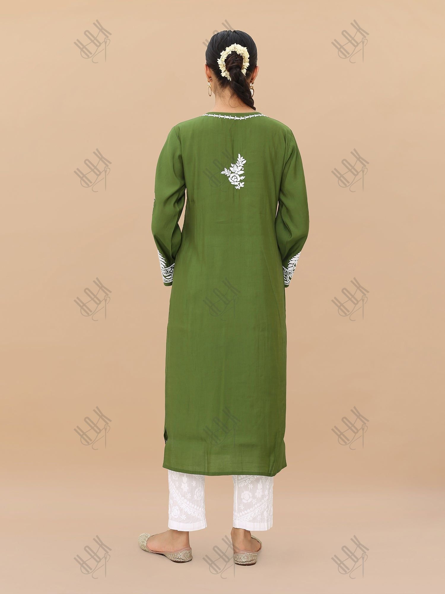 Saba Chikankari Kurti in Modal Silk - Green