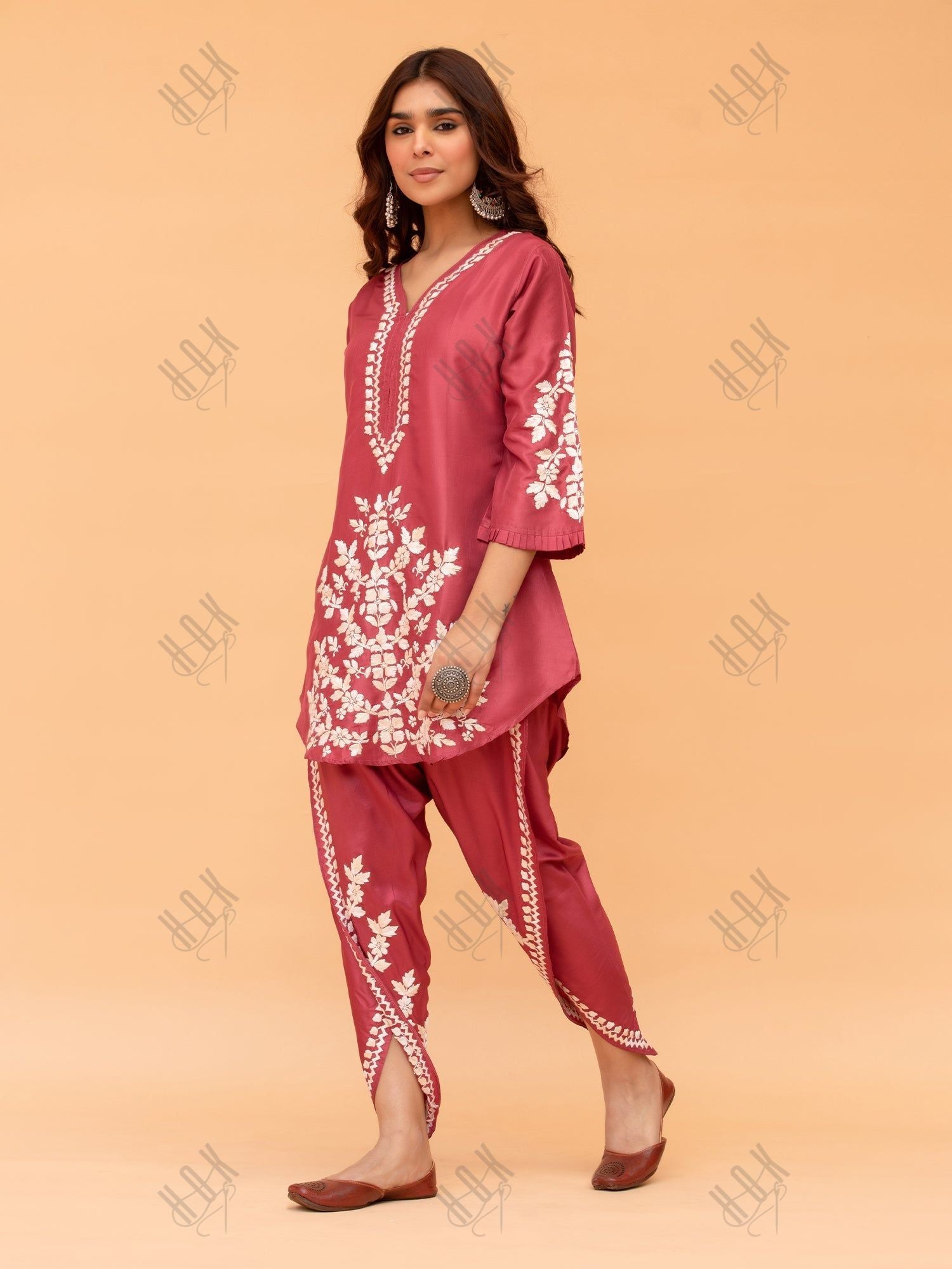 Noor in Saba Chikankari Kurta Set in Habutai Silk - Pink