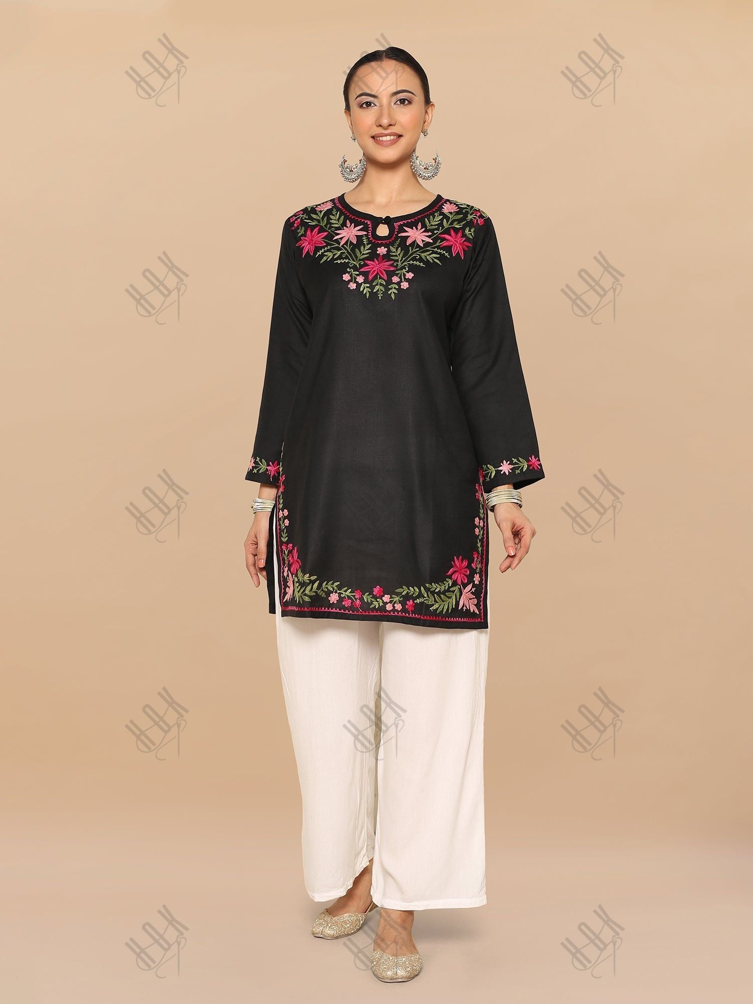 Falak Kashmiri Short Kurta - Black