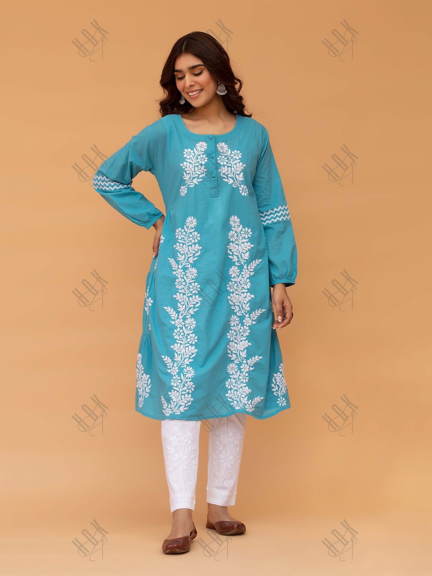 Saba Chikankari kurta in cotton - Sky Blue