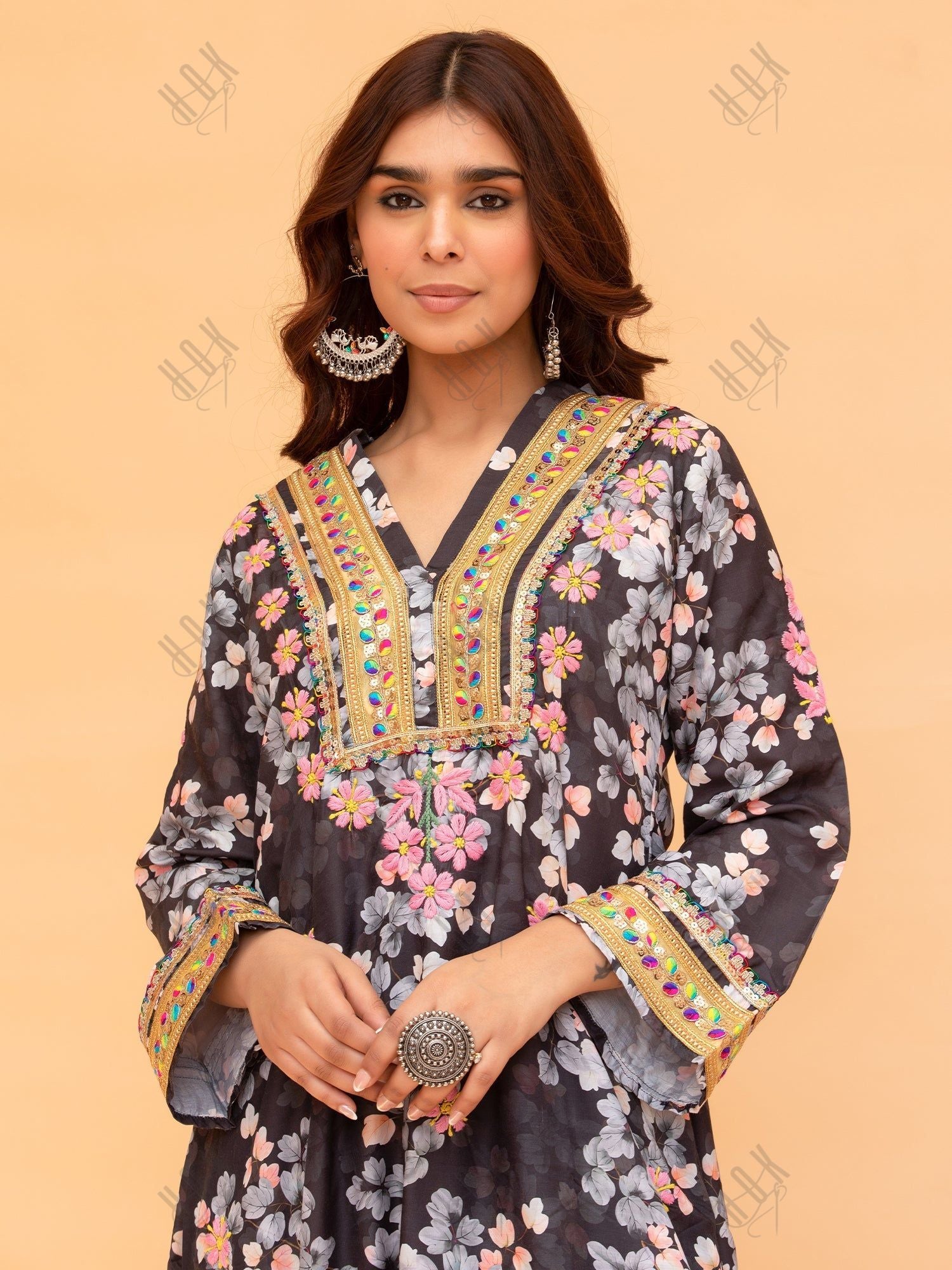 Anusha in Saba Chikankari Kurta Set in Muslin Silk - Black