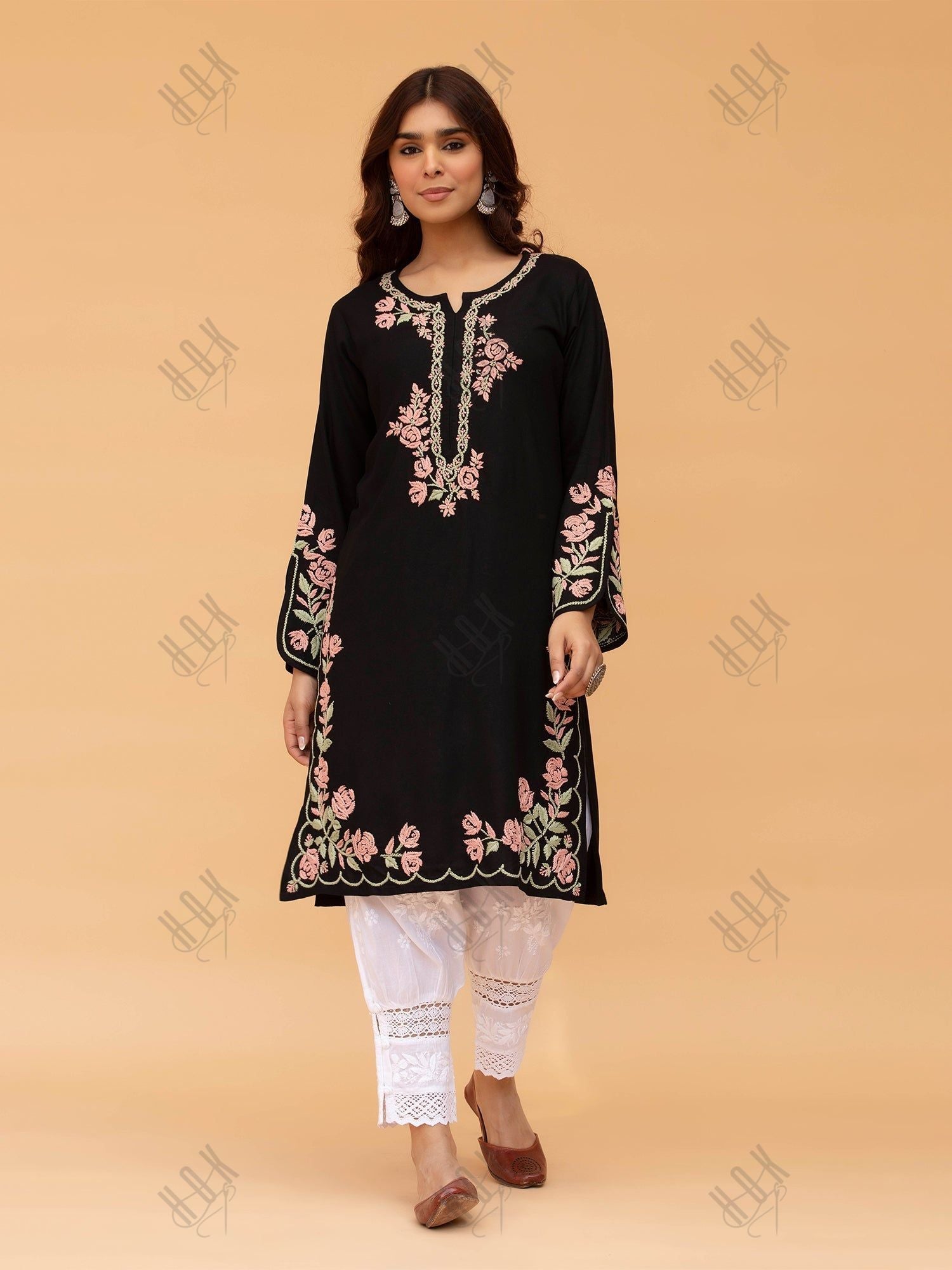 Saba Chikankari Kurta in Rayon Cotton - Black