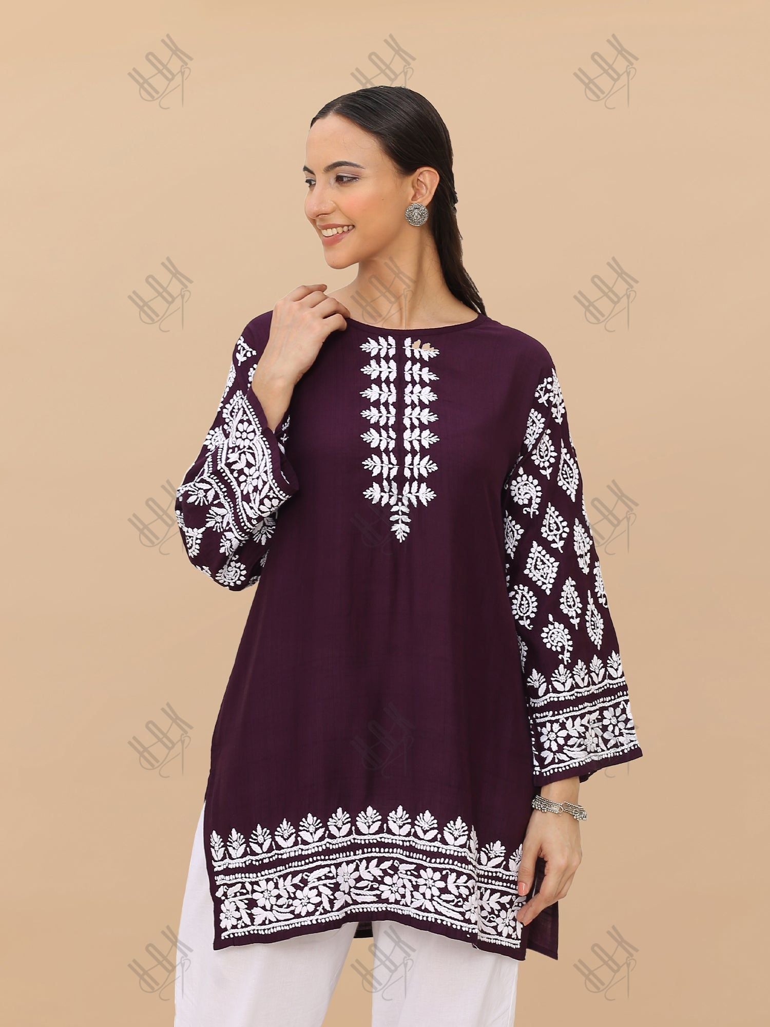 Saba Chikankari Short kurta in Modal Silk  - Purple