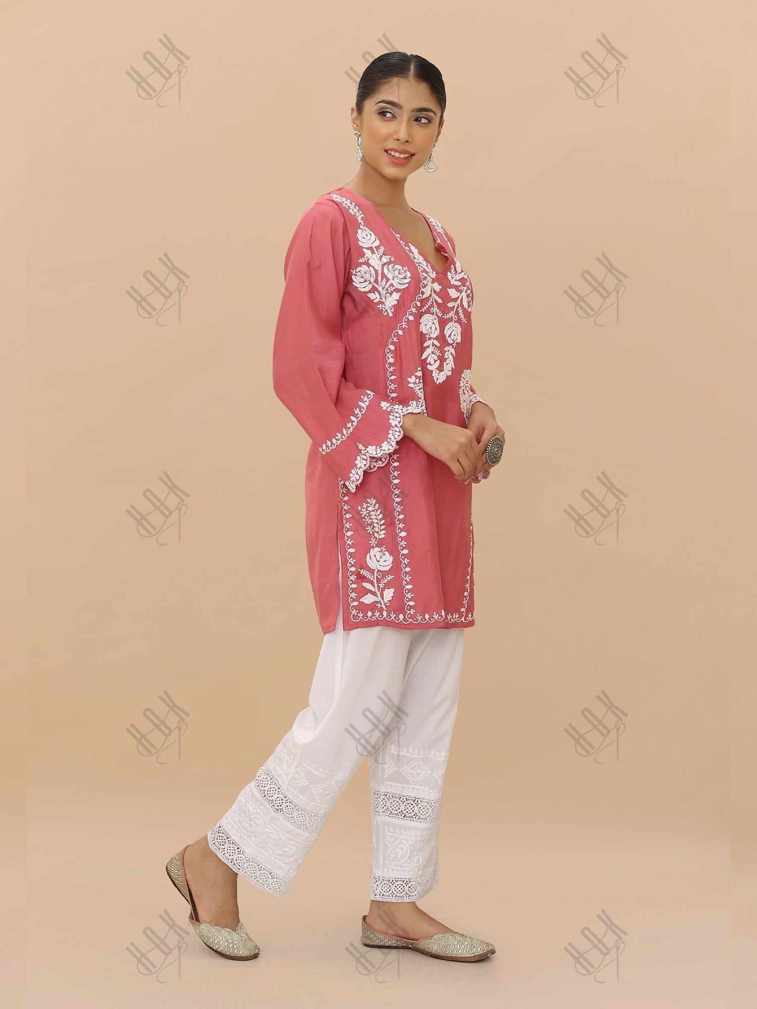 Saba Chikankari Short kurta in Modal Silk  - Pink