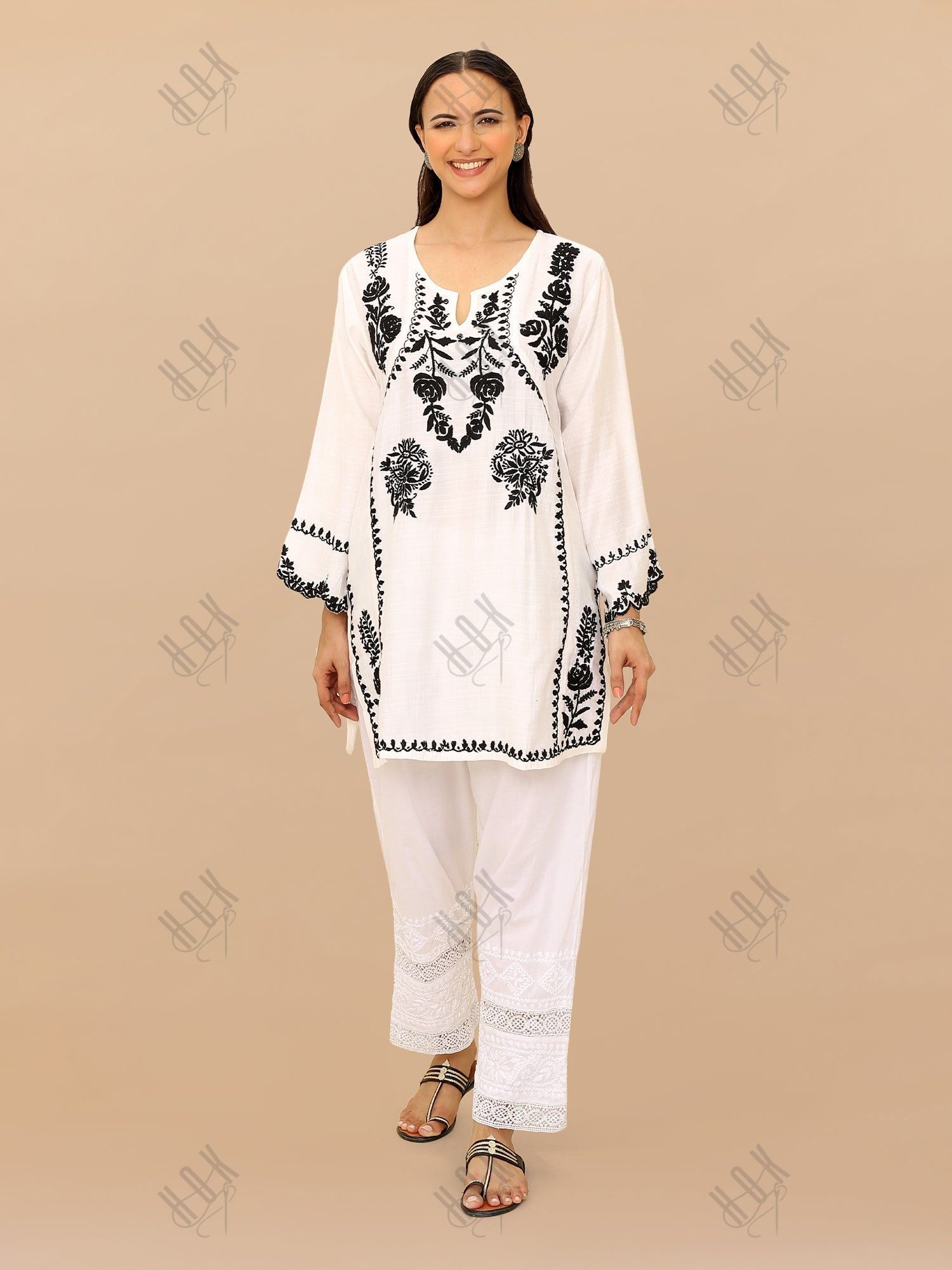 Saba Chikankari Short kurta in Modal Silk - White