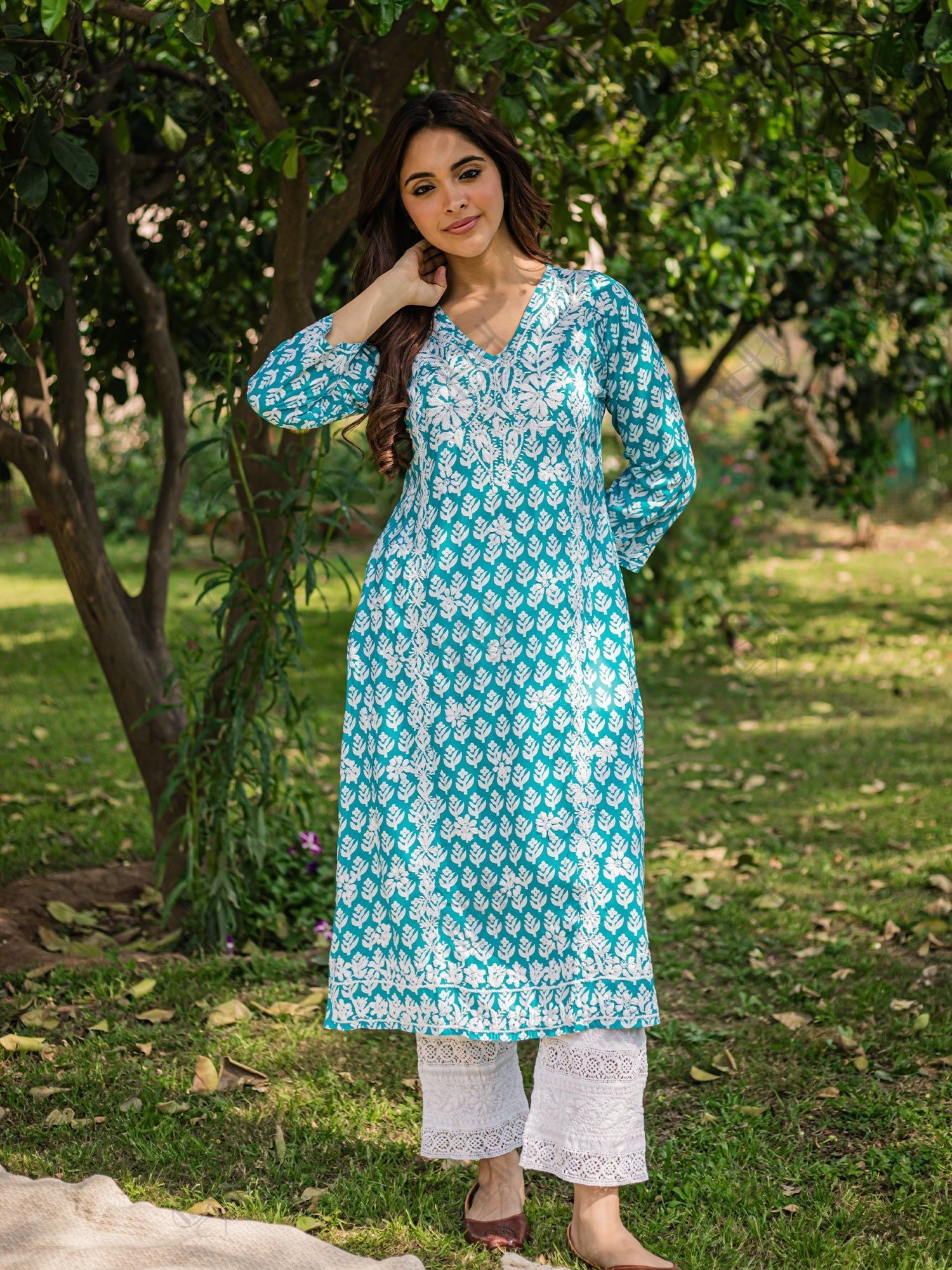 Saba Chikankari Kurta in Muslin - Blue