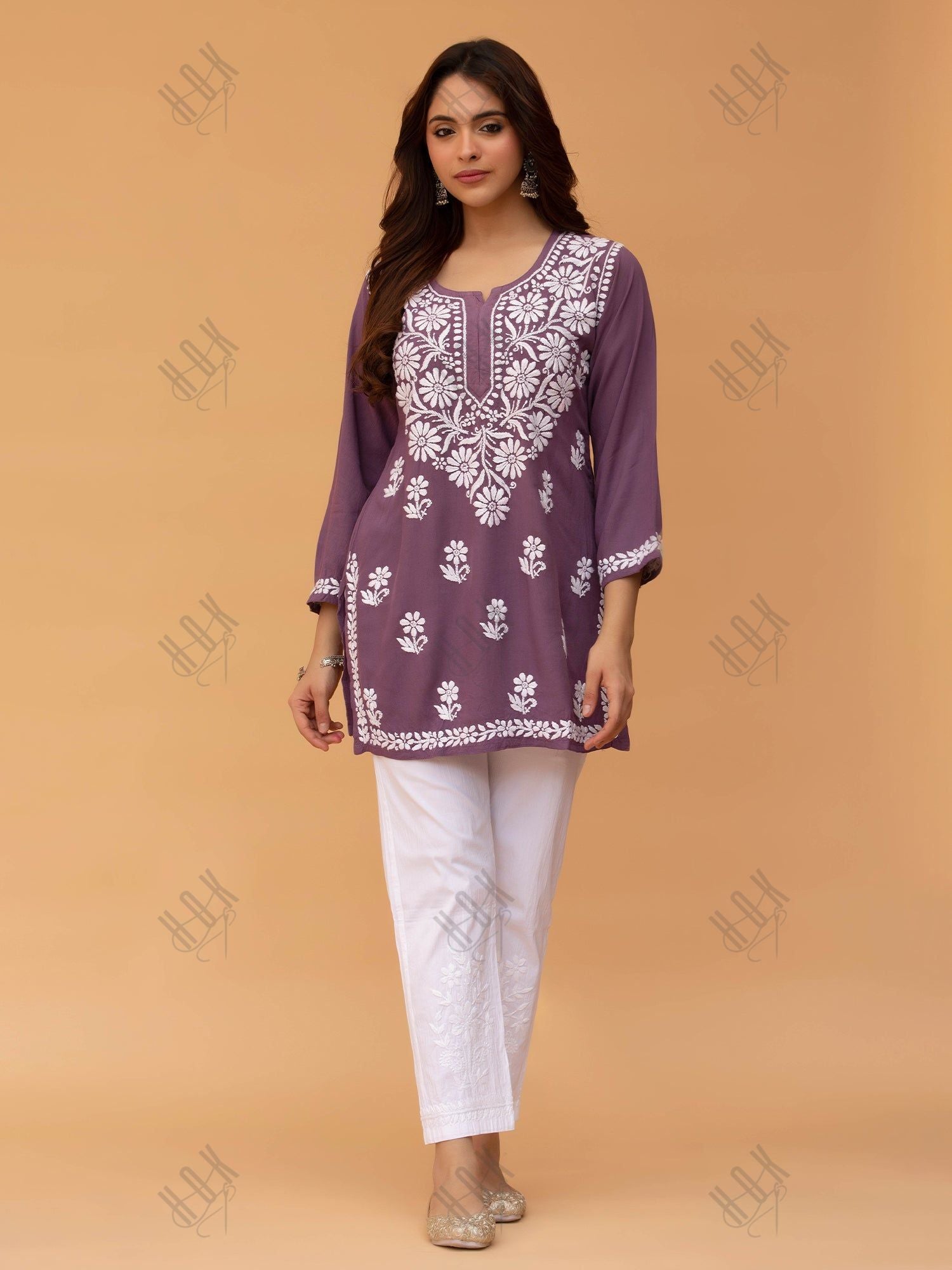 Saba Chikankari Short Kurta in Rayon cotton - Purple