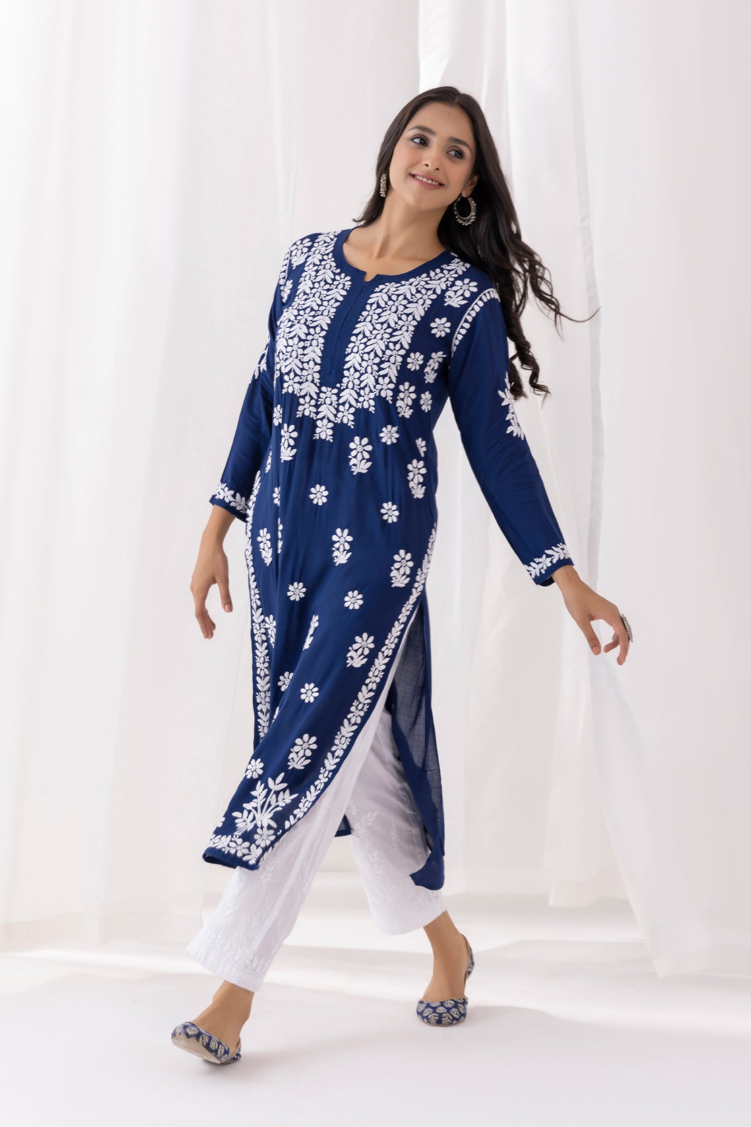 Fizaa chikankari Kurta in Modal cotton  Blue