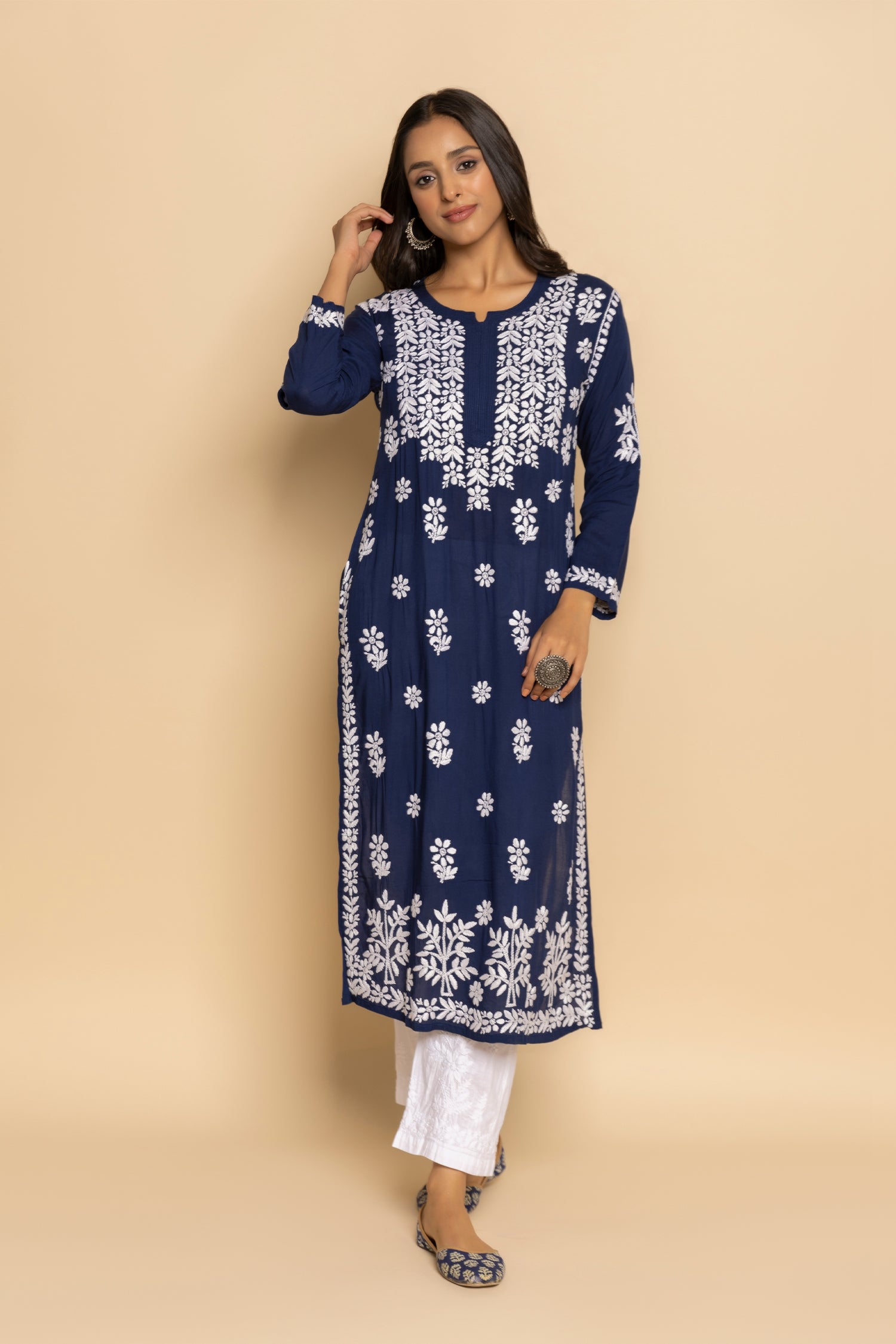 Fizaa chikankari Kurta in Modal cotton  Blue