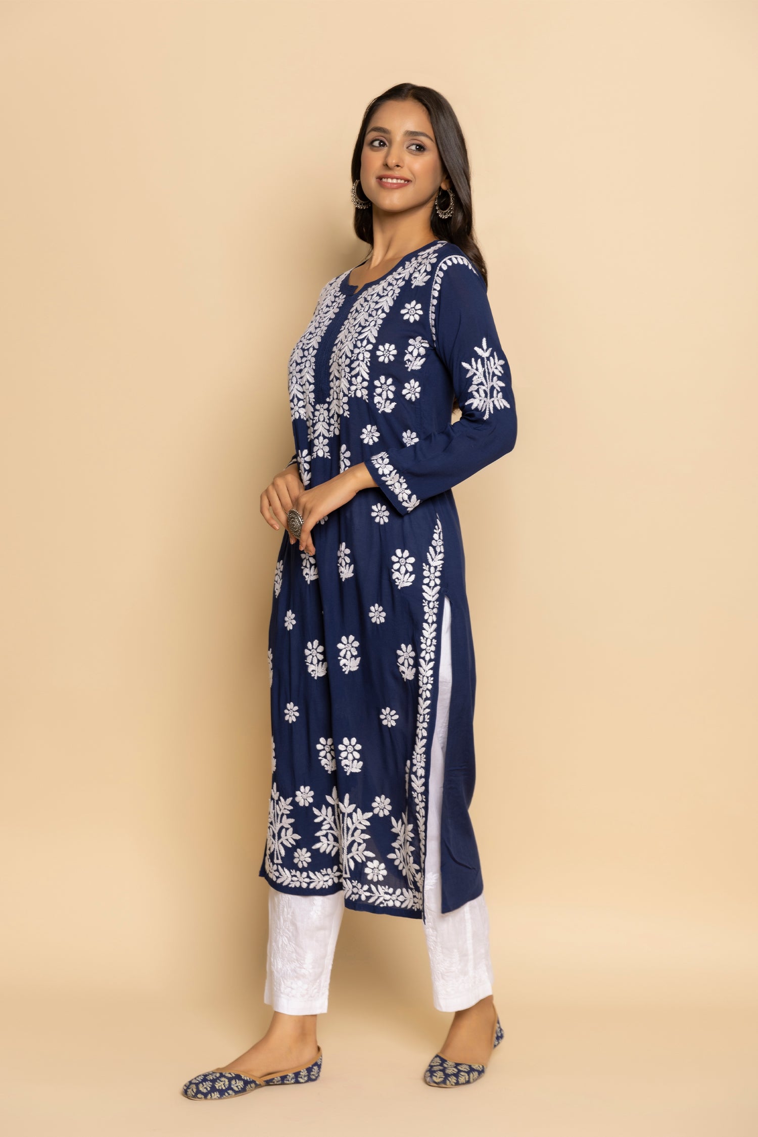 Fizaa chikankari Kurta in Modal cotton  Blue