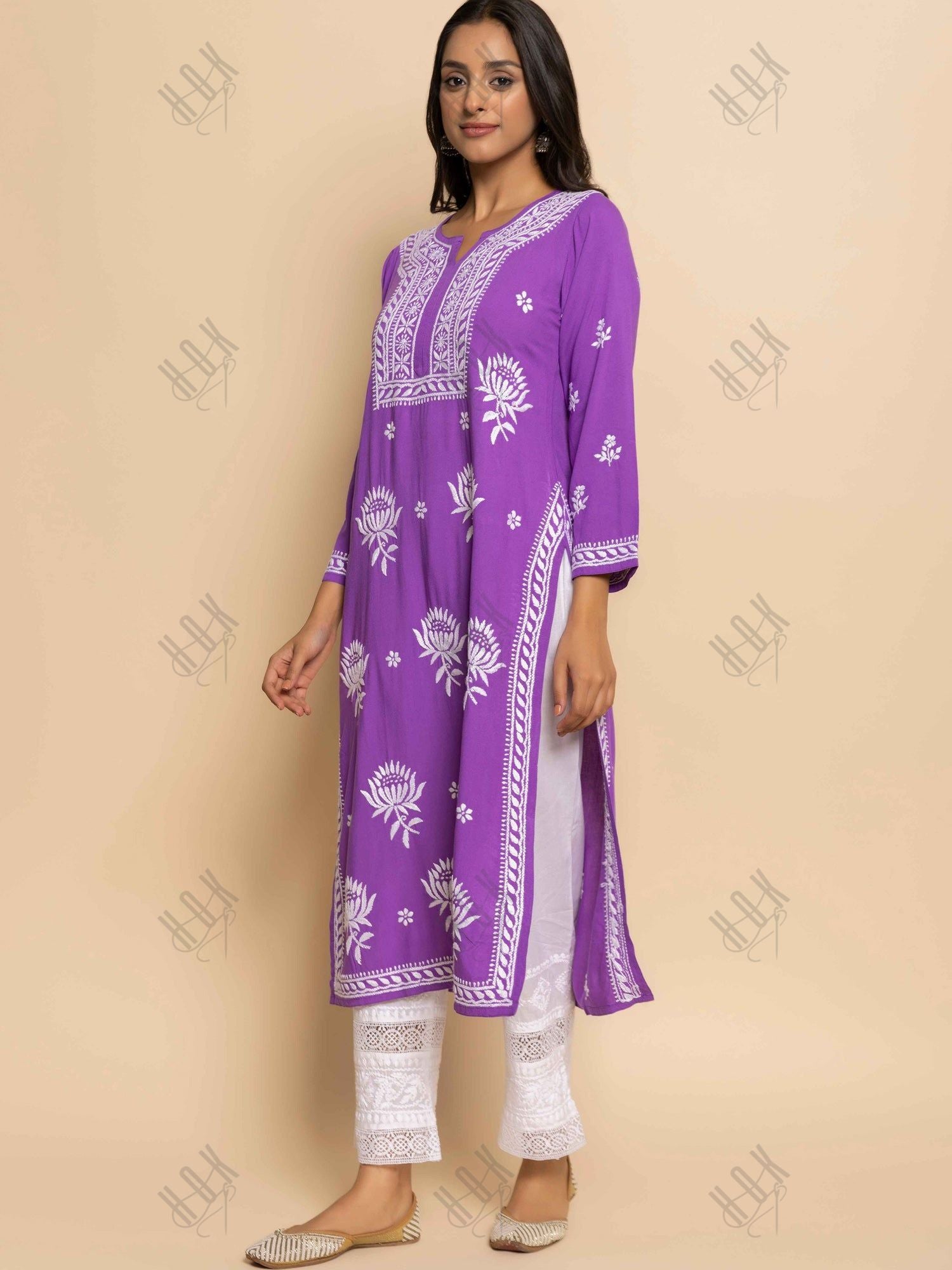 Fizaa Kurta with Chikankari Hand Embroidery Purple